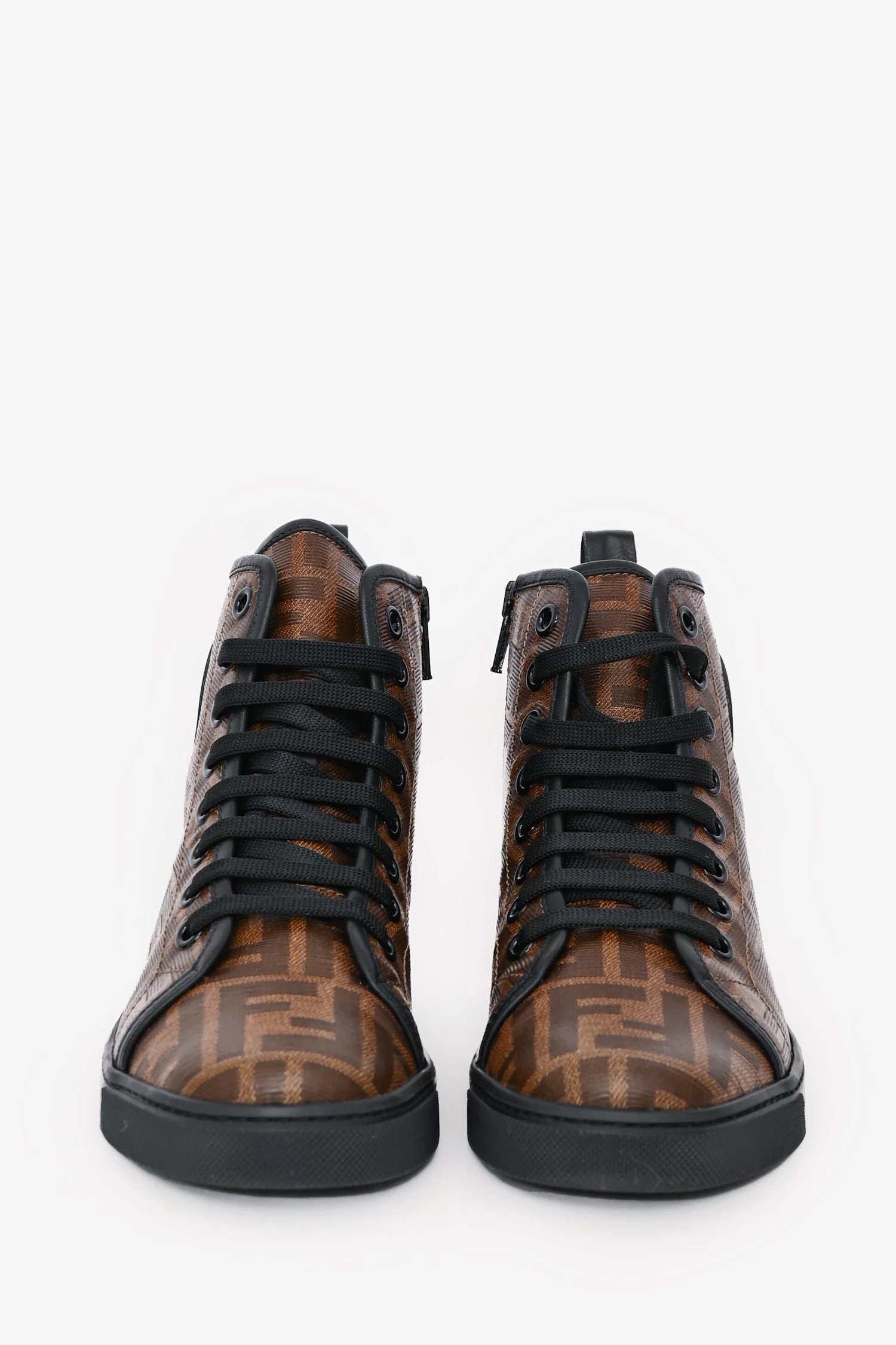 Fendi Brown/Black Zucca High Top Sneakers Size 35 - Image 3