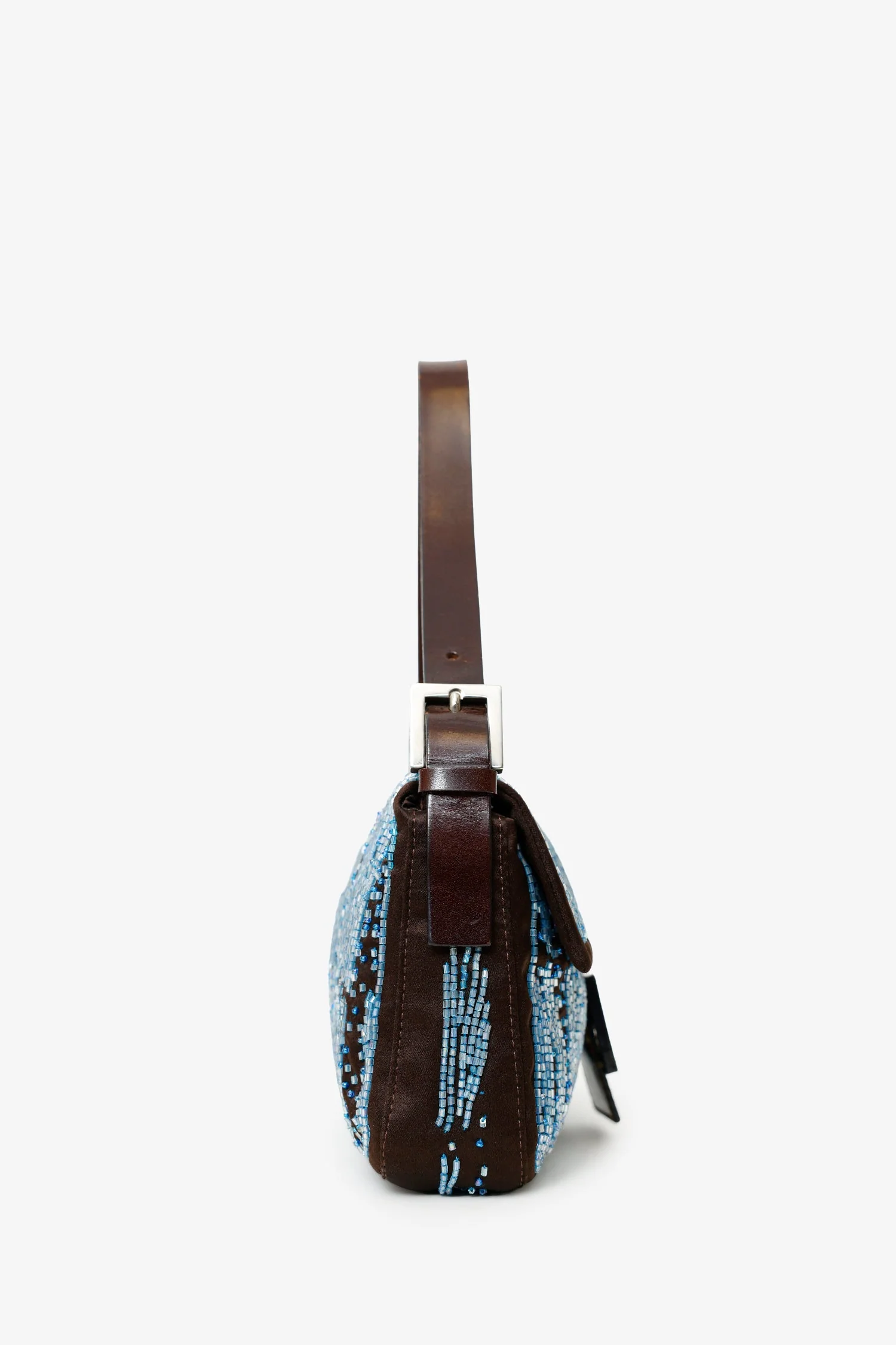 Fendi Brown/Blue Satin Beaded Baguette Shoulder Bag - Image 2