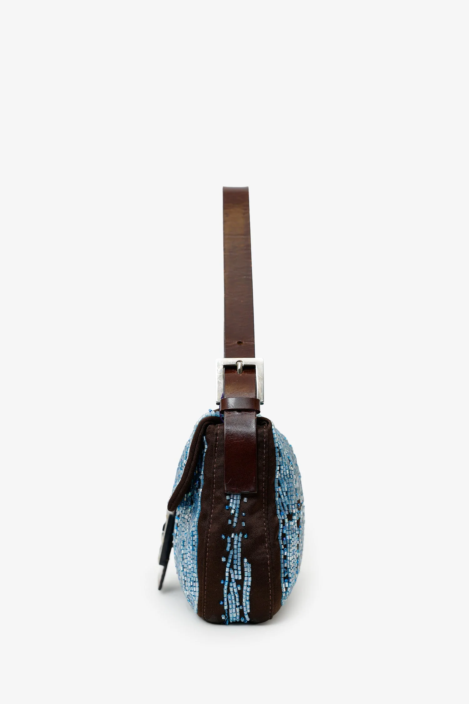 Fendi Brown/Blue Satin Beaded Baguette Shoulder Bag - Image 4