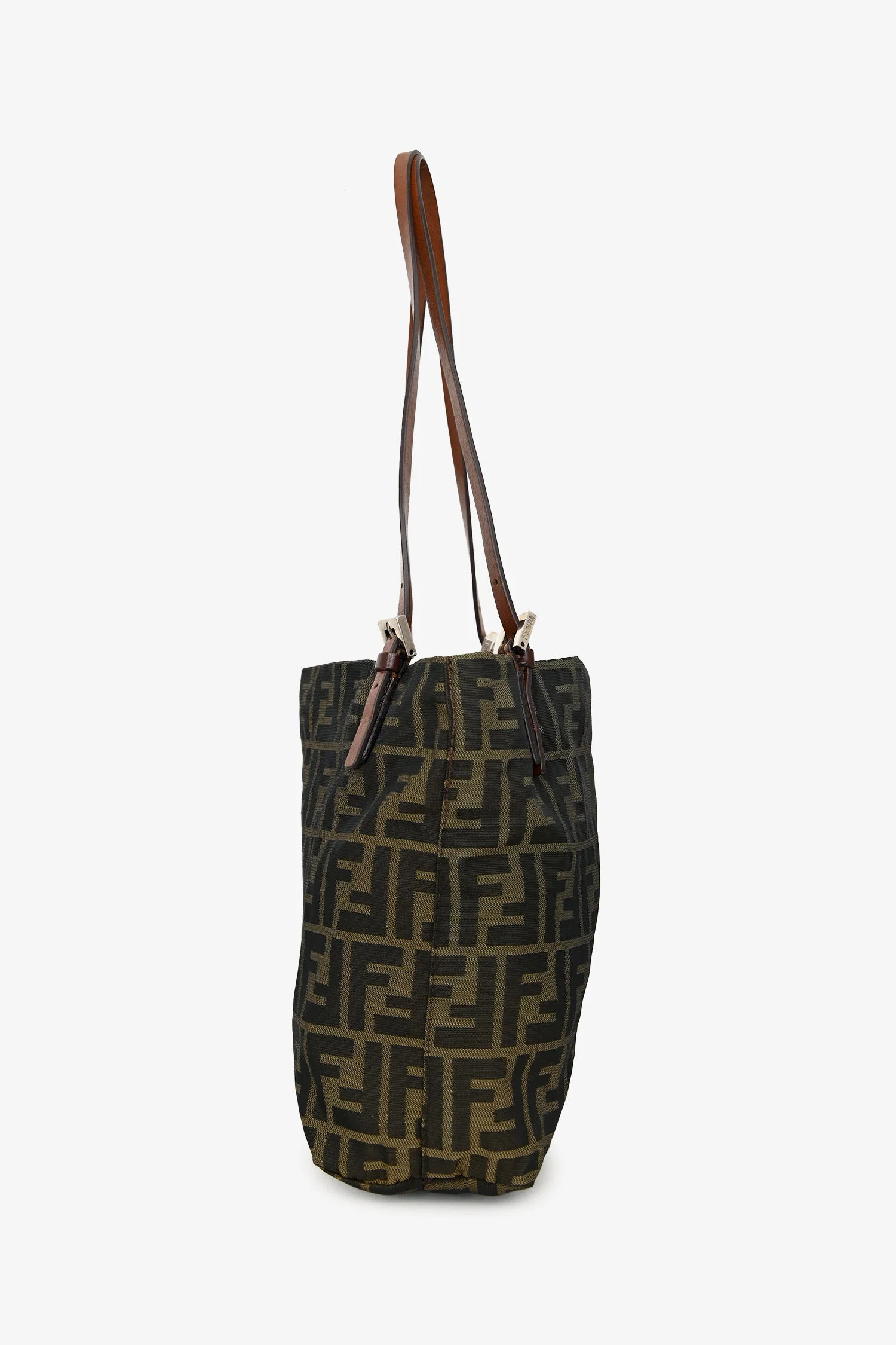 Fendi Brown Canvas Zucca Jacquard Baguette Tote Bag - Image 3