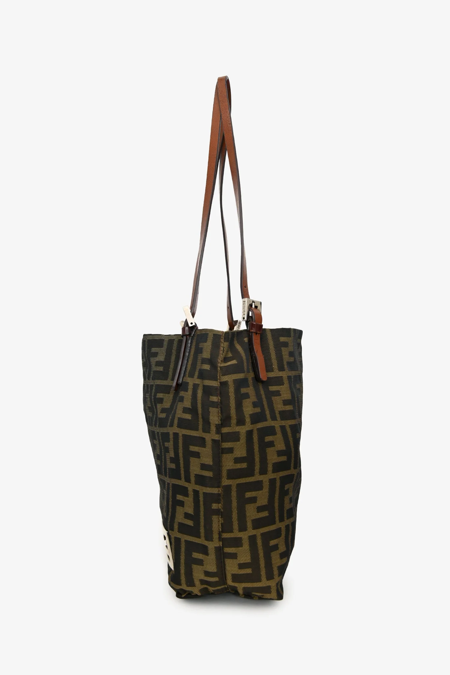 Fendi Brown Canvas Zucca Jacquard Baguette Tote Bag - Image 4
