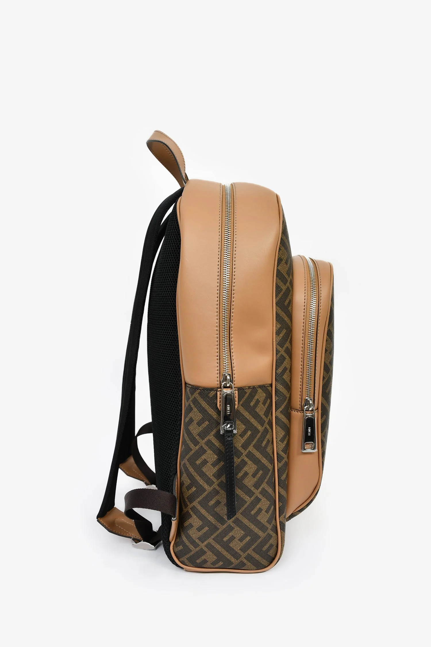 Fendi Brown Coated Canvas/Leather 'Motif' FF Backpack - Image 3