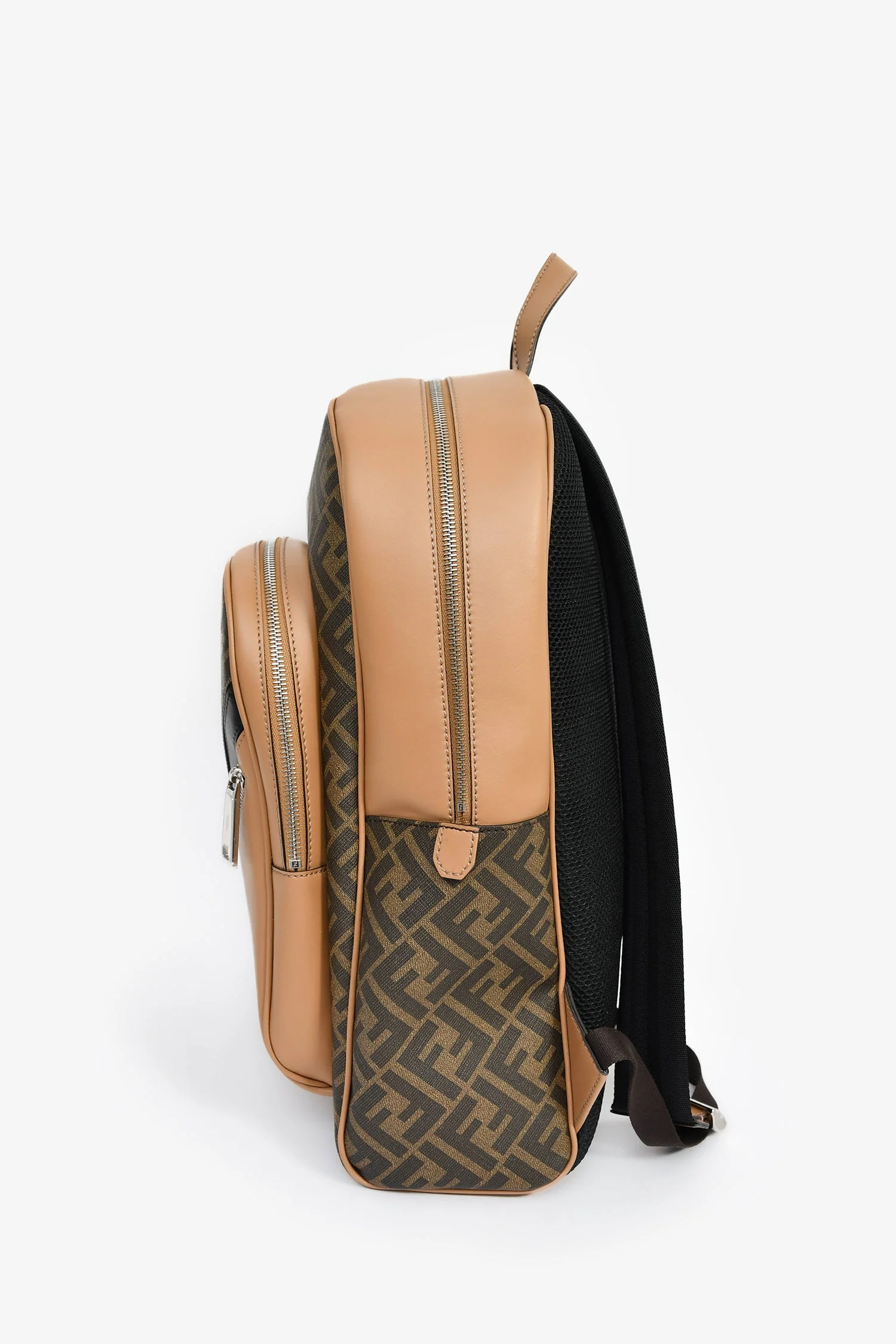 Fendi Brown Coated Canvas/Leather 'Motif' FF Backpack - Image 4