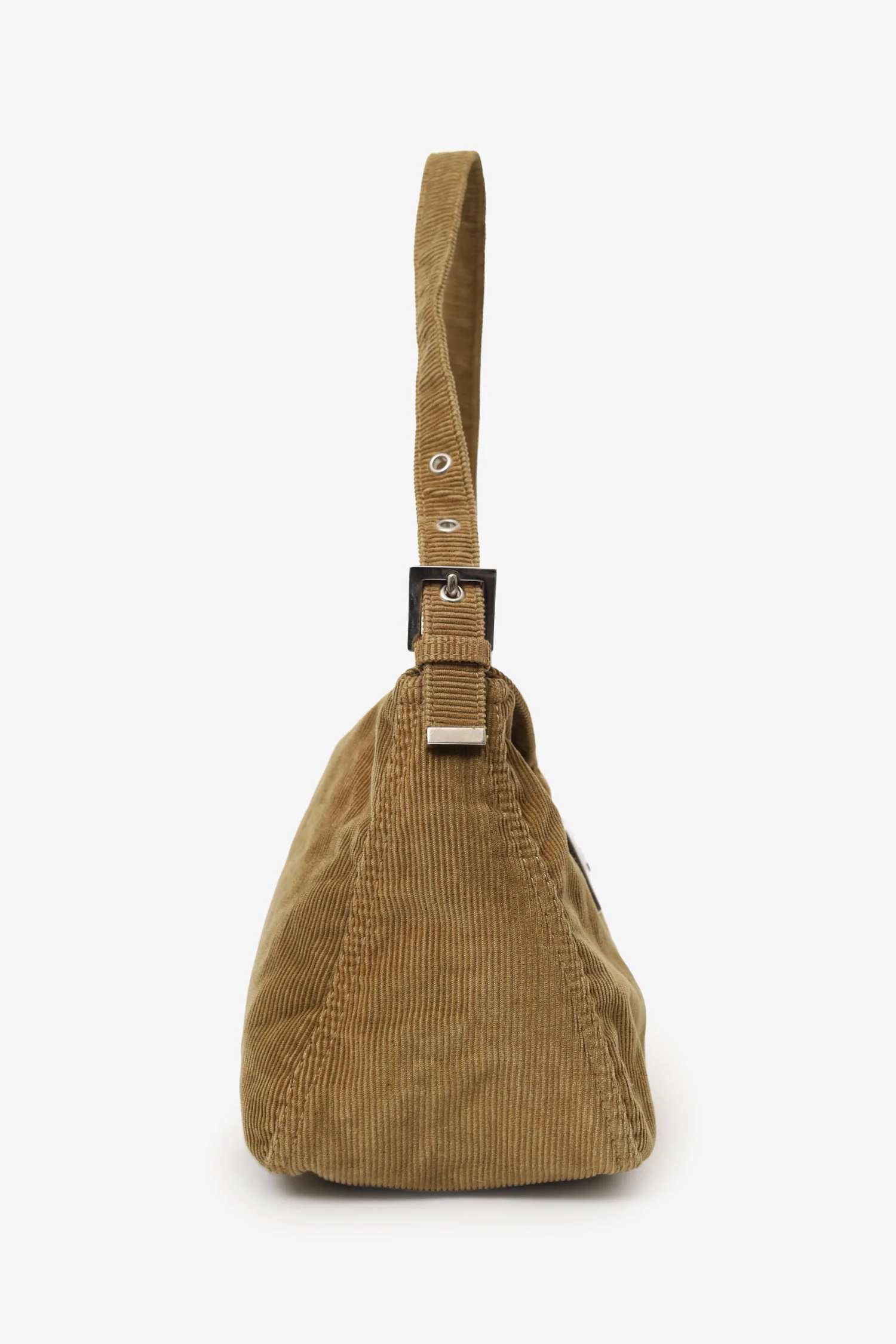 Fendi Brown Corduroy Double Flap Baguette Shoulder Bag - Image 3