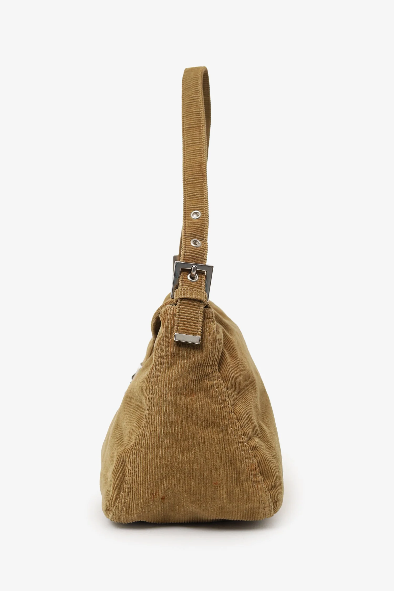Fendi Brown Corduroy Double Flap Baguette Shoulder Bag - Image 4