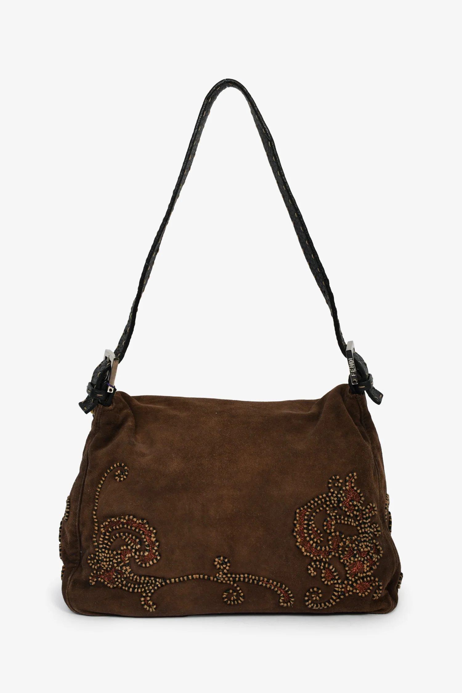 Fendi Brown Suede Selleria Mama Baguette Shoulder Bag - Image 3
