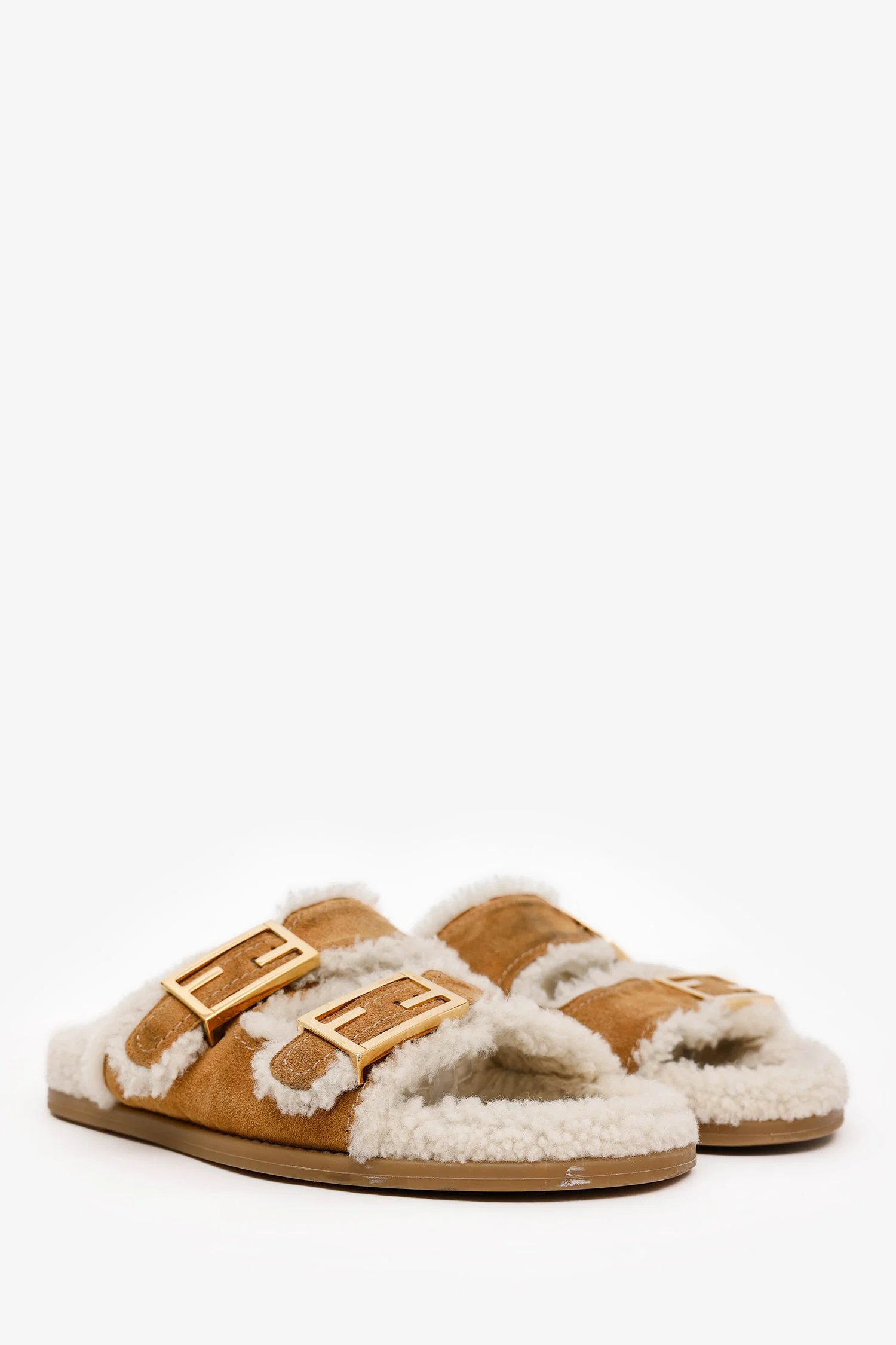 Fendi Brown Suede Shearling Sandals Size 36 - Image 2