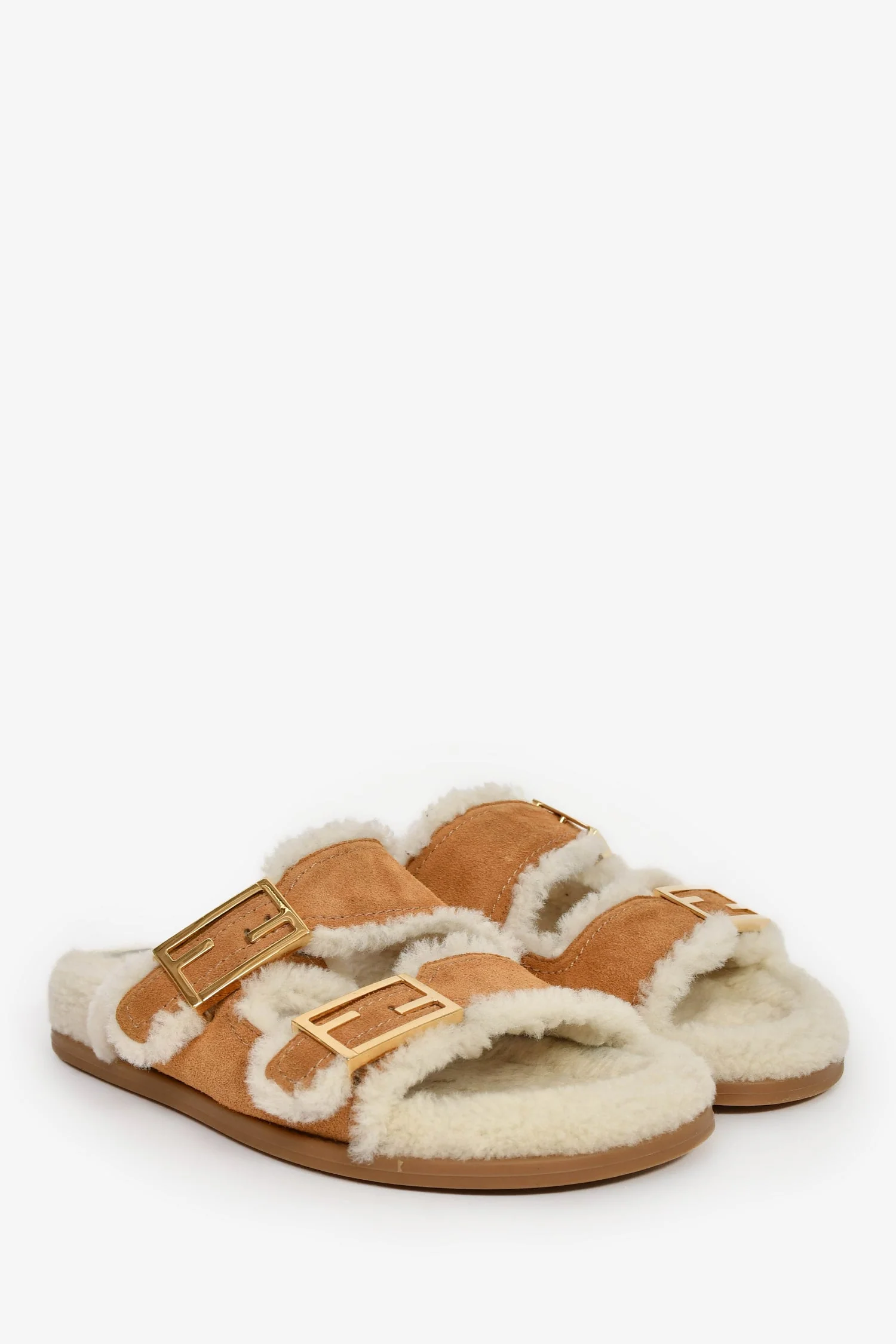 Fendi Brown Suede Shearling Sandals Size 37.5 - Image 2
