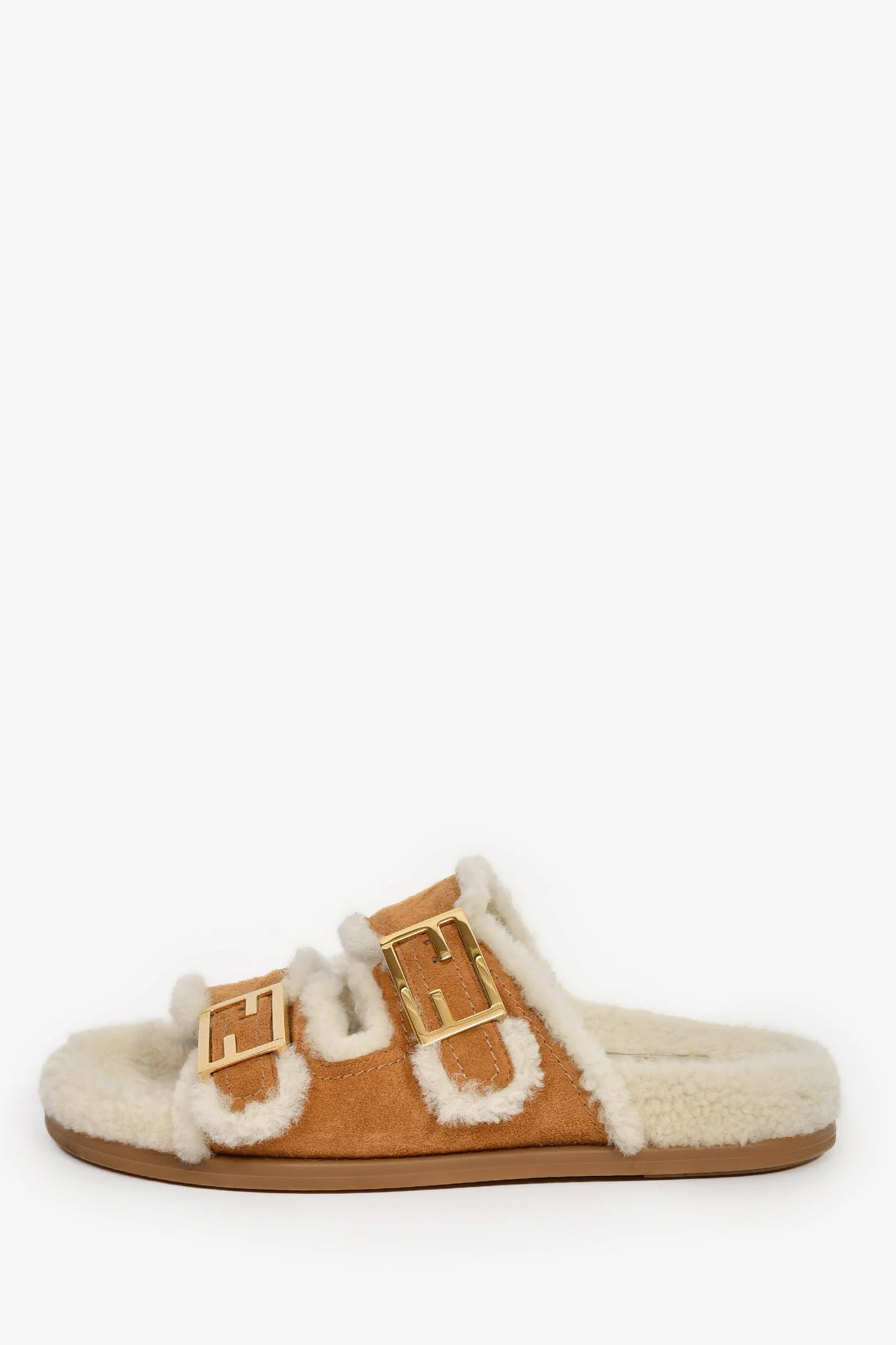Fendi Brown Suede Shearling Sandals Size 37.5 - Image 4