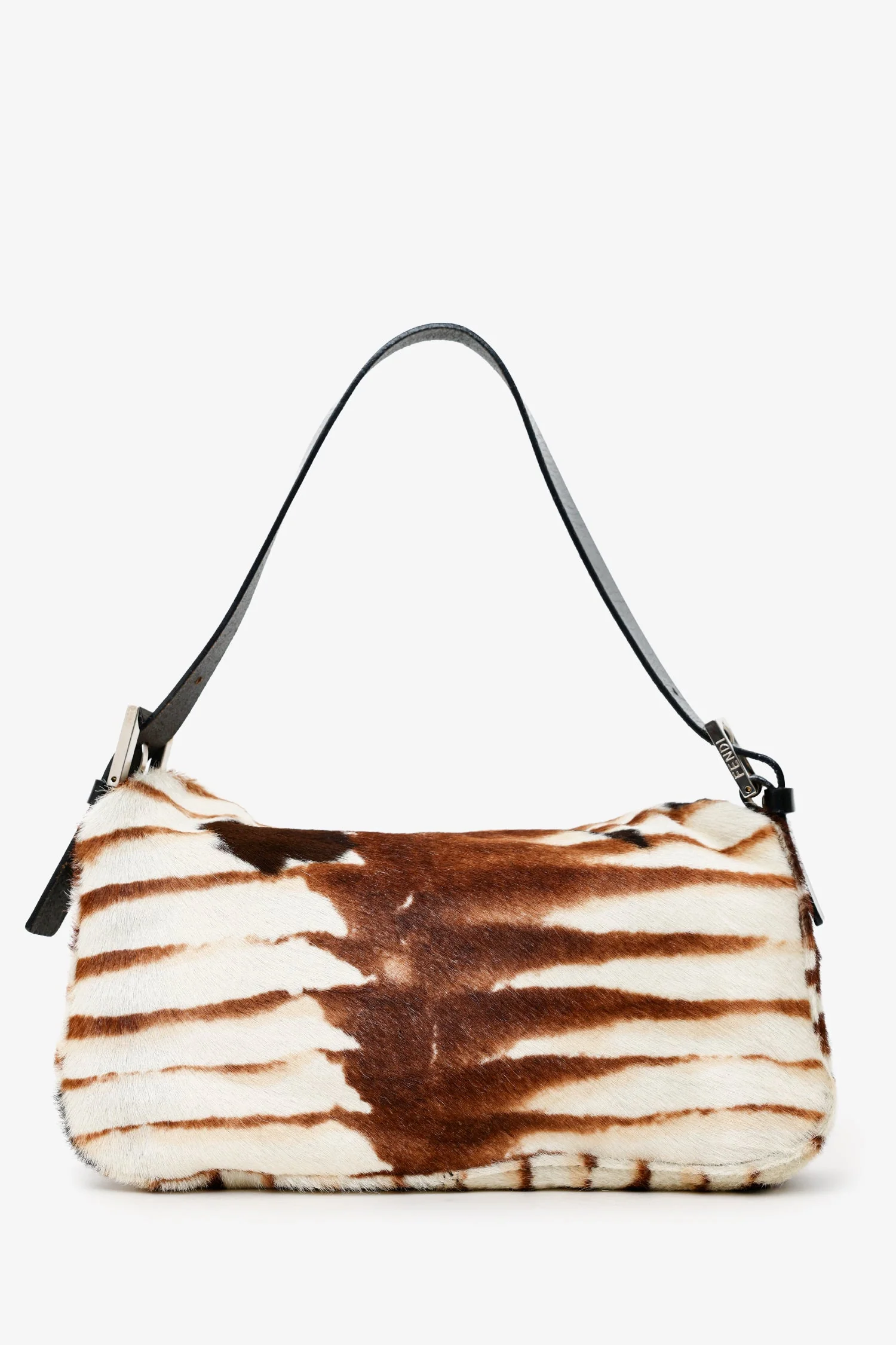 Fendi Brown/White Pony Hair Baguette Shoulder Bag - Image 2