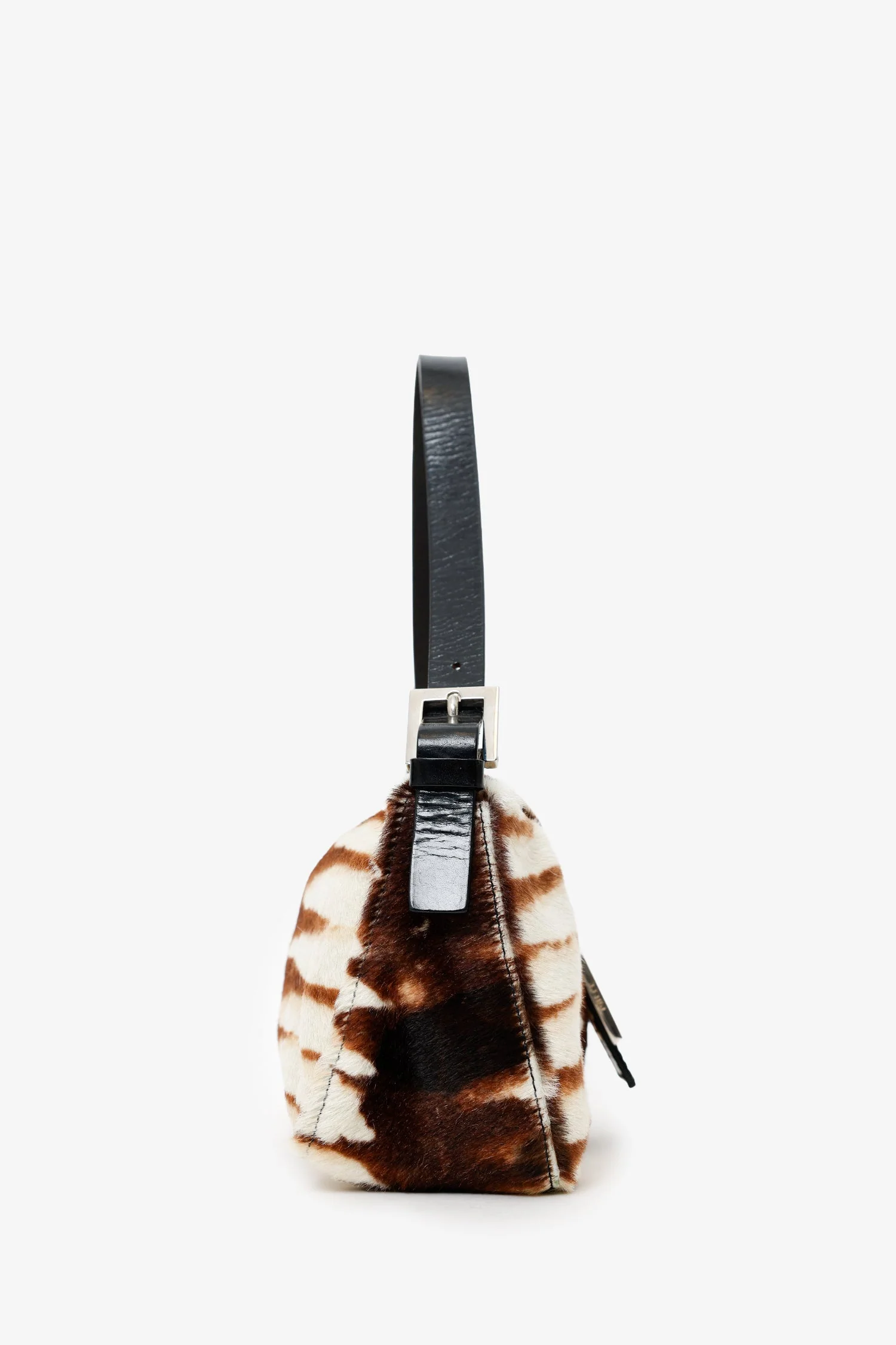 Fendi Brown/White Pony Hair Baguette Shoulder Bag - Image 3
