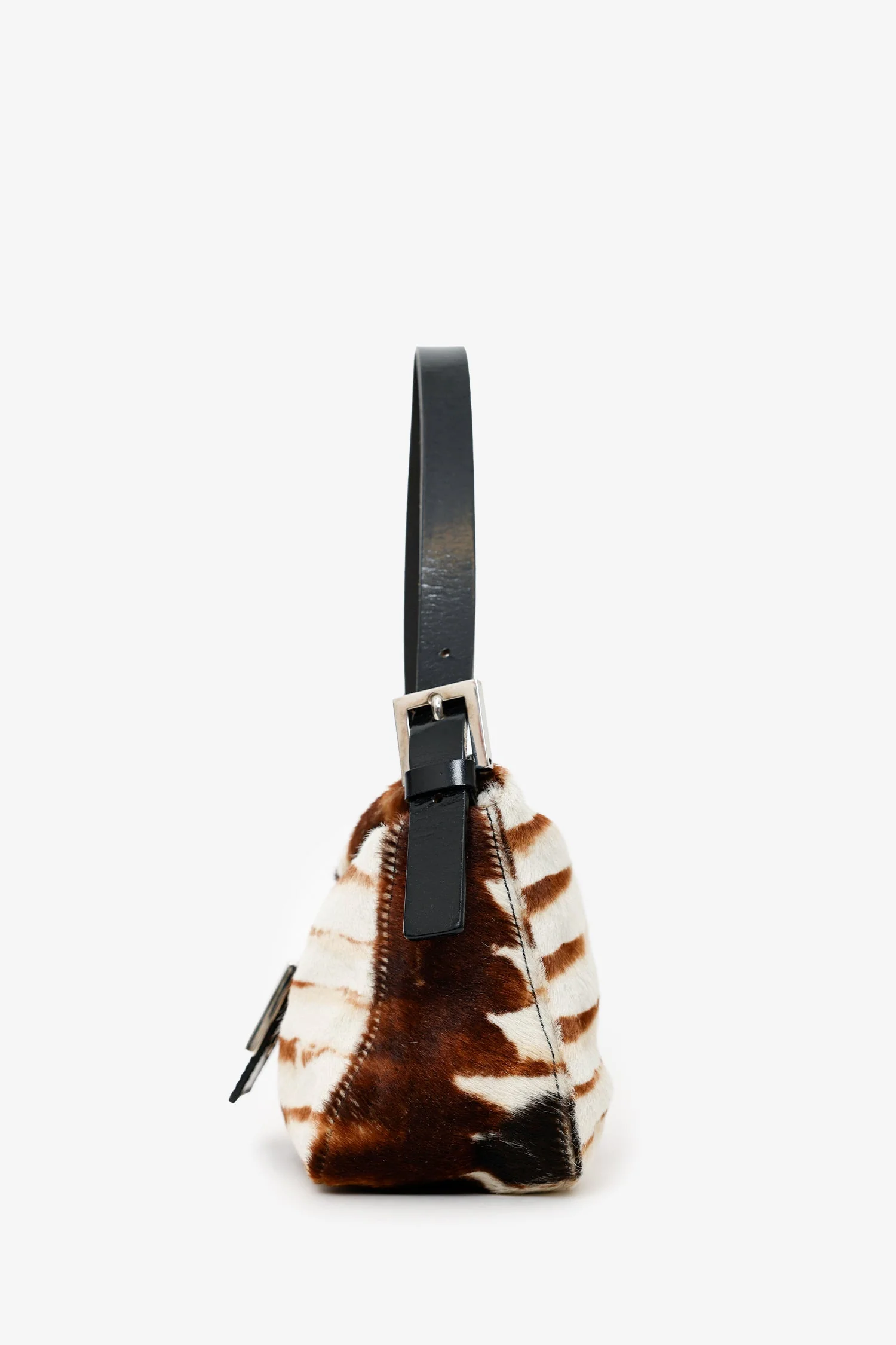 Fendi Brown/White Pony Hair Baguette Shoulder Bag - Image 4