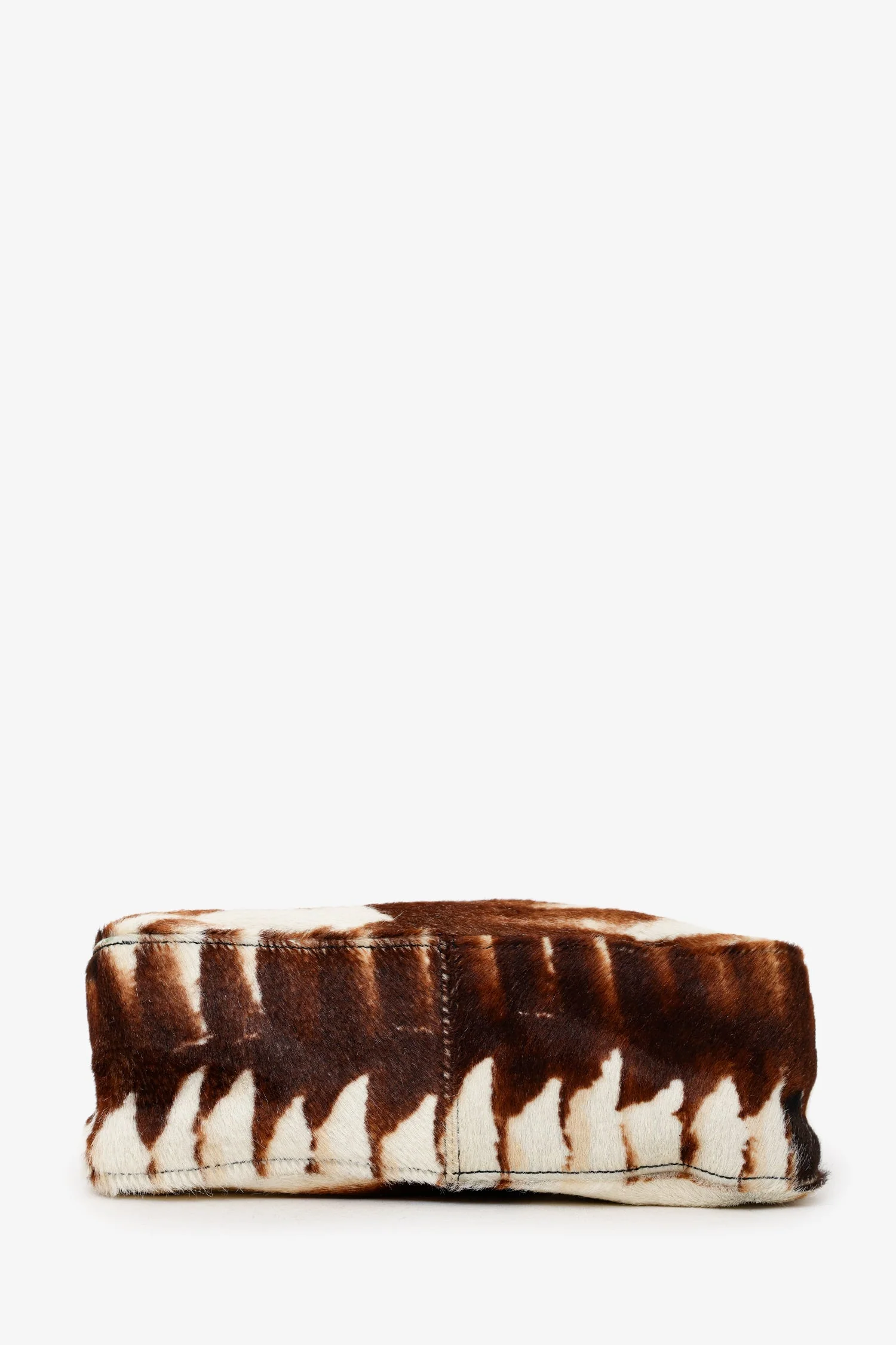 Fendi Brown/White Pony Hair Baguette Shoulder Bag - Image 5