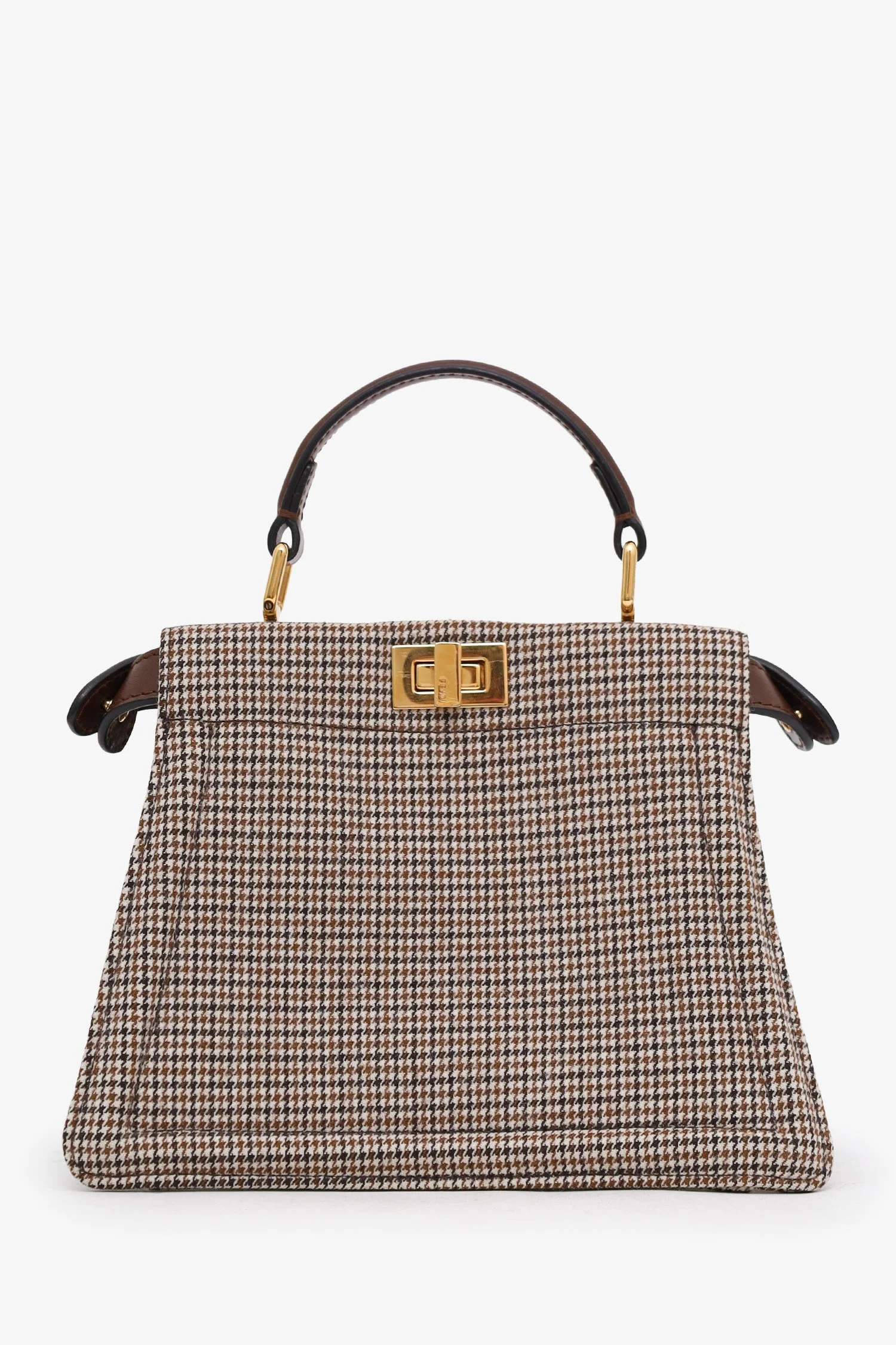Fendi Brown Wool Houndstooth Peekaboo IseeU Petite Handbag - Image 2