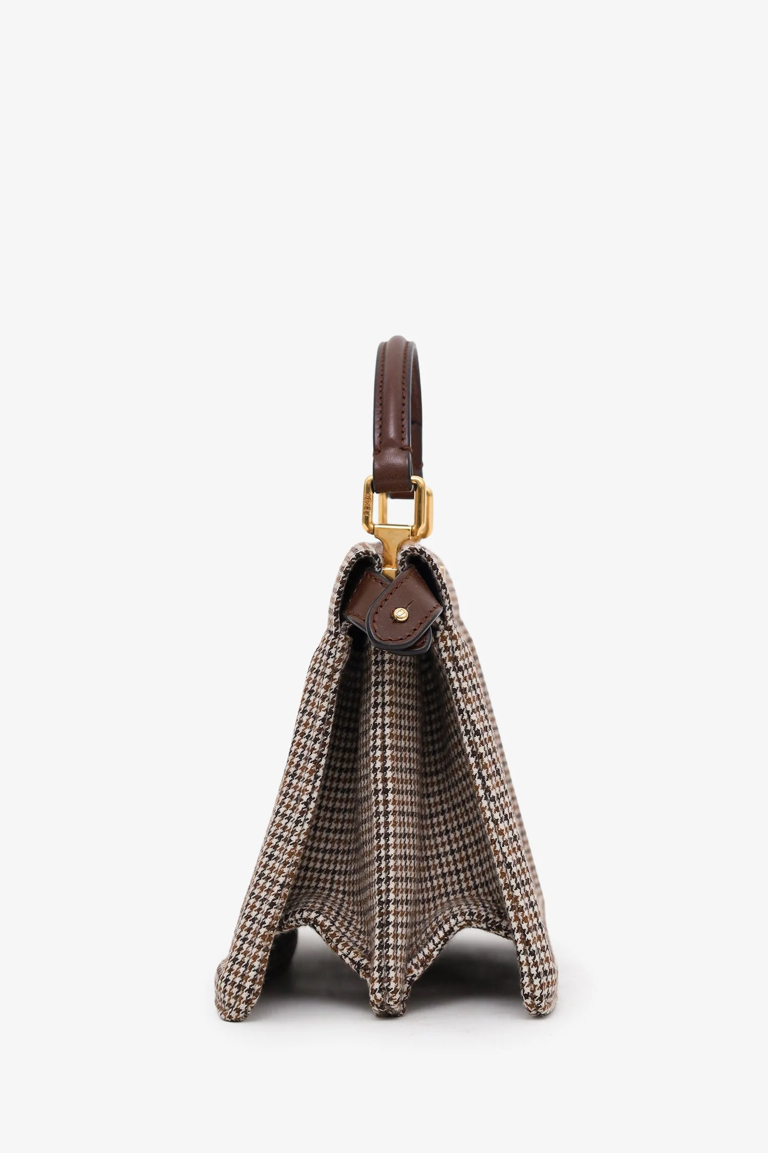 Fendi Brown Wool Houndstooth Peekaboo IseeU Petite Handbag - Image 3