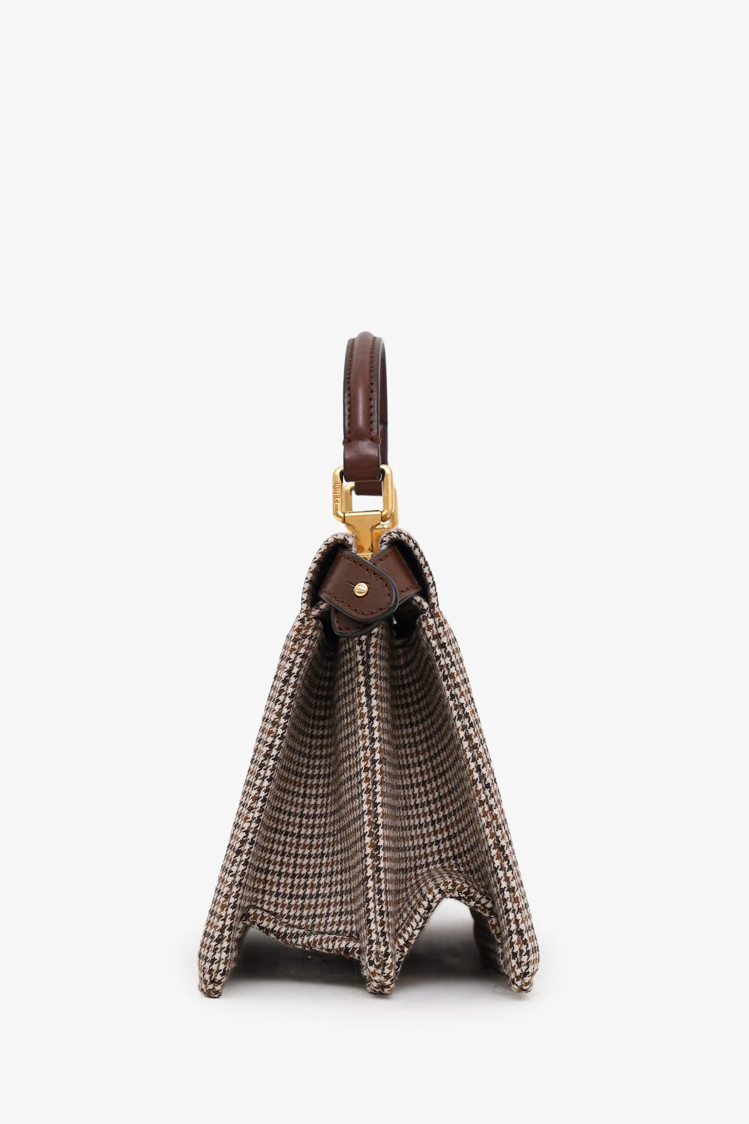 Fendi Brown Wool Houndstooth Peekaboo IseeU Petite Handbag - Image 4