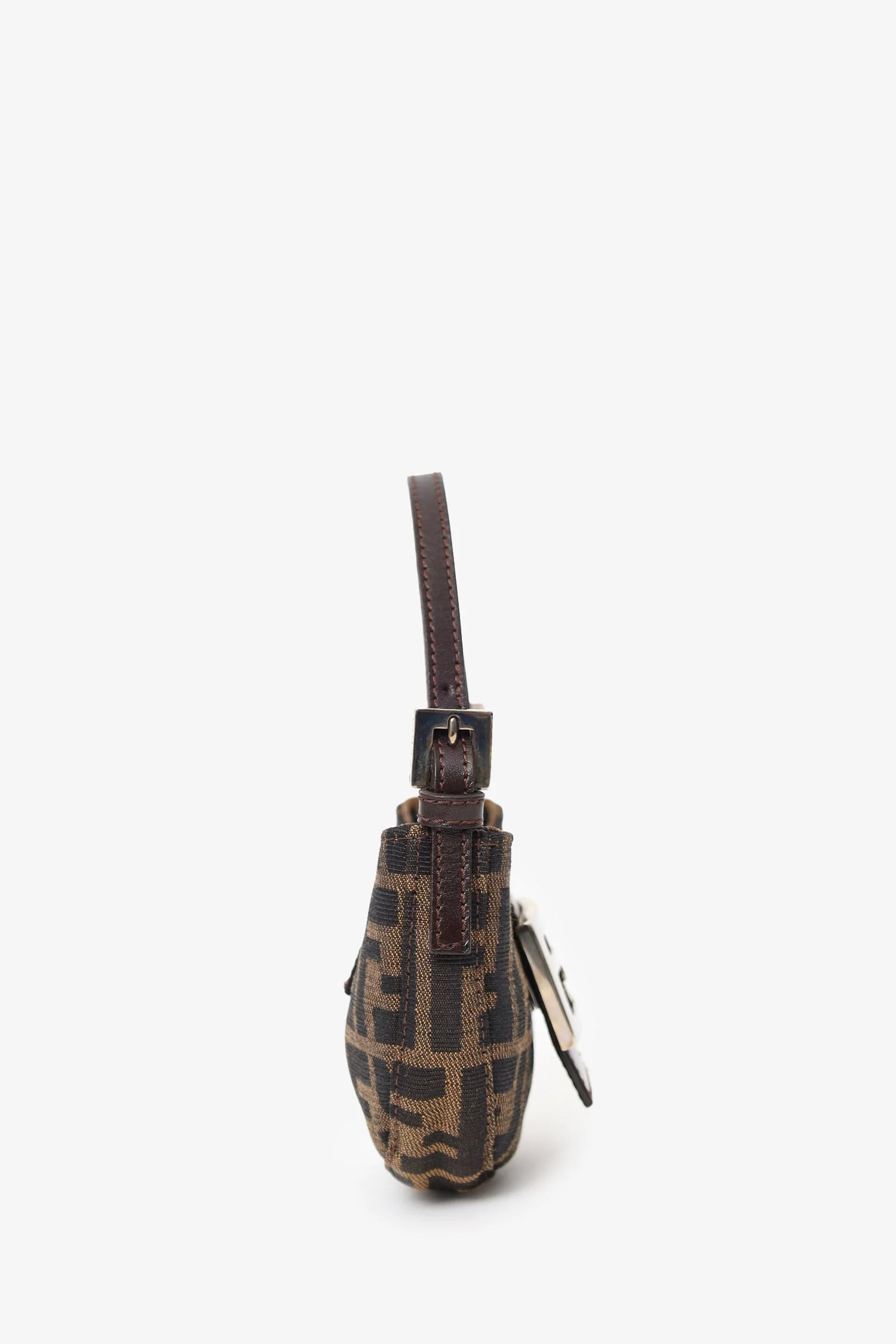 Fendi Brown Zucca Print Canvas Mini Half Moon Baguette Bag - Image 3