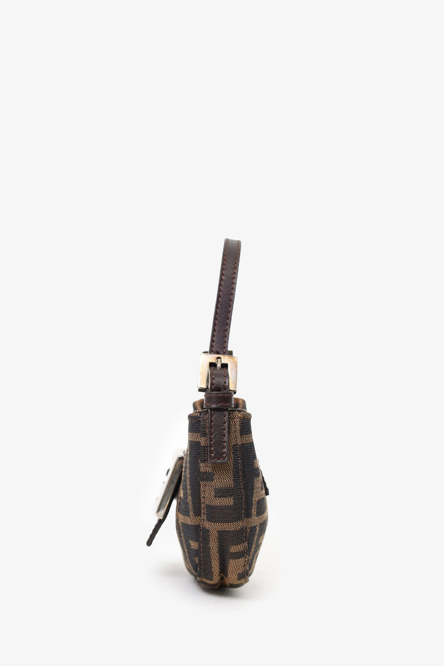 Fendi Brown Zucca Print Canvas Mini Half Moon Baguette Bag - Image 4