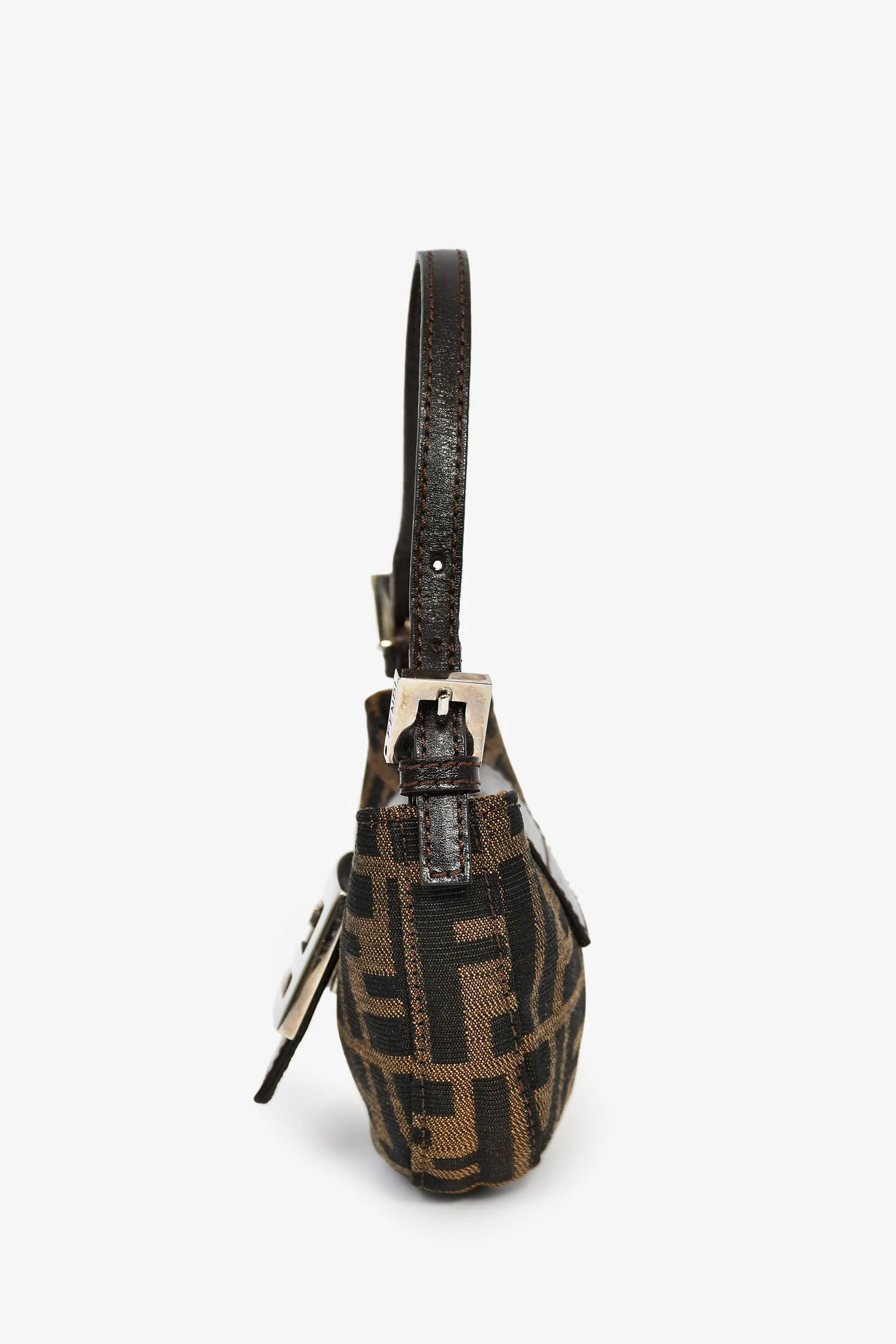 Fendi Brown Zucca Print Canvas Mini Half Moon Baguette Bag - Image 2