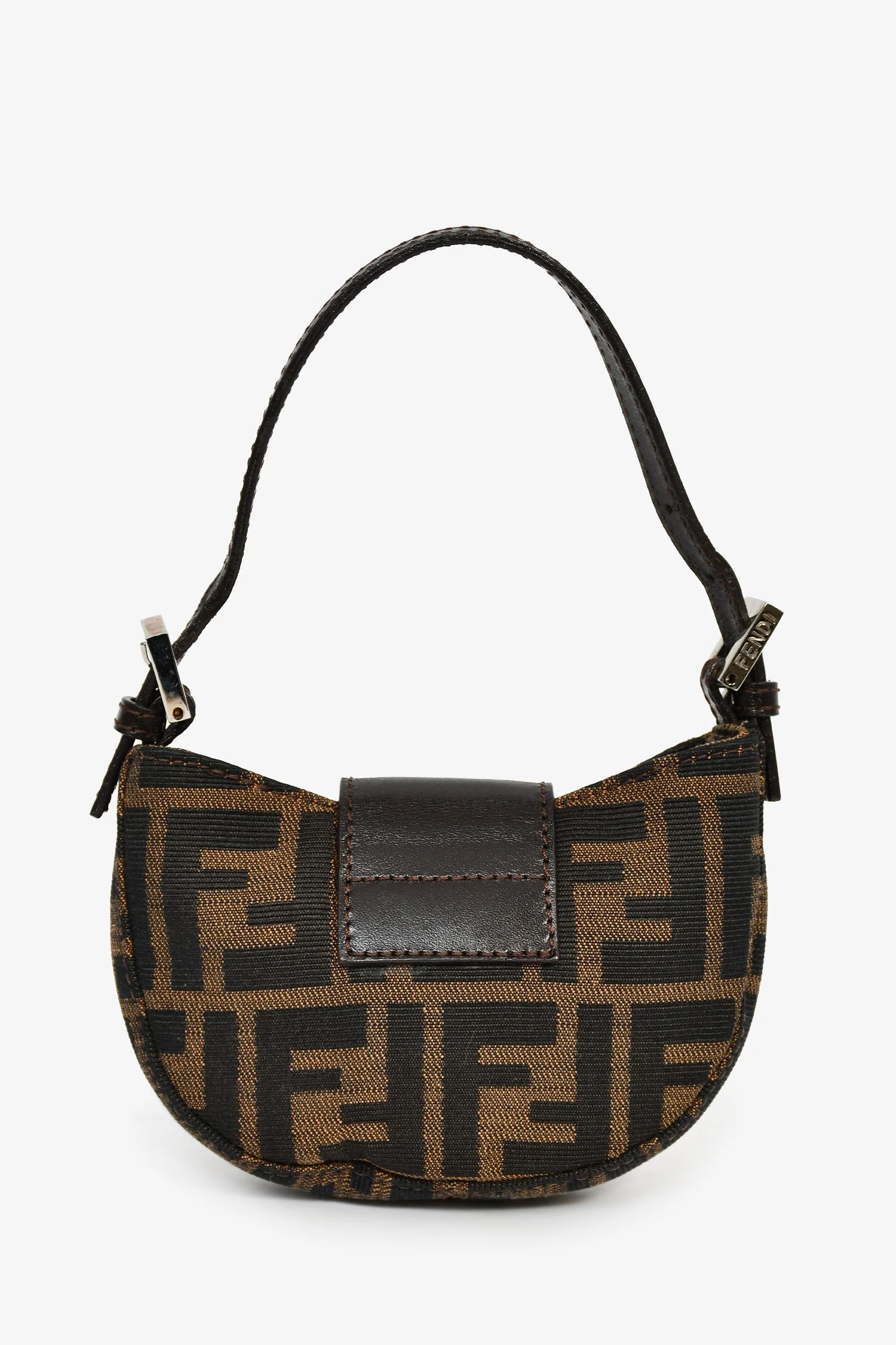 Fendi Brown Zucca Print Canvas Mini Half Moon Baguette Bag - Image 3