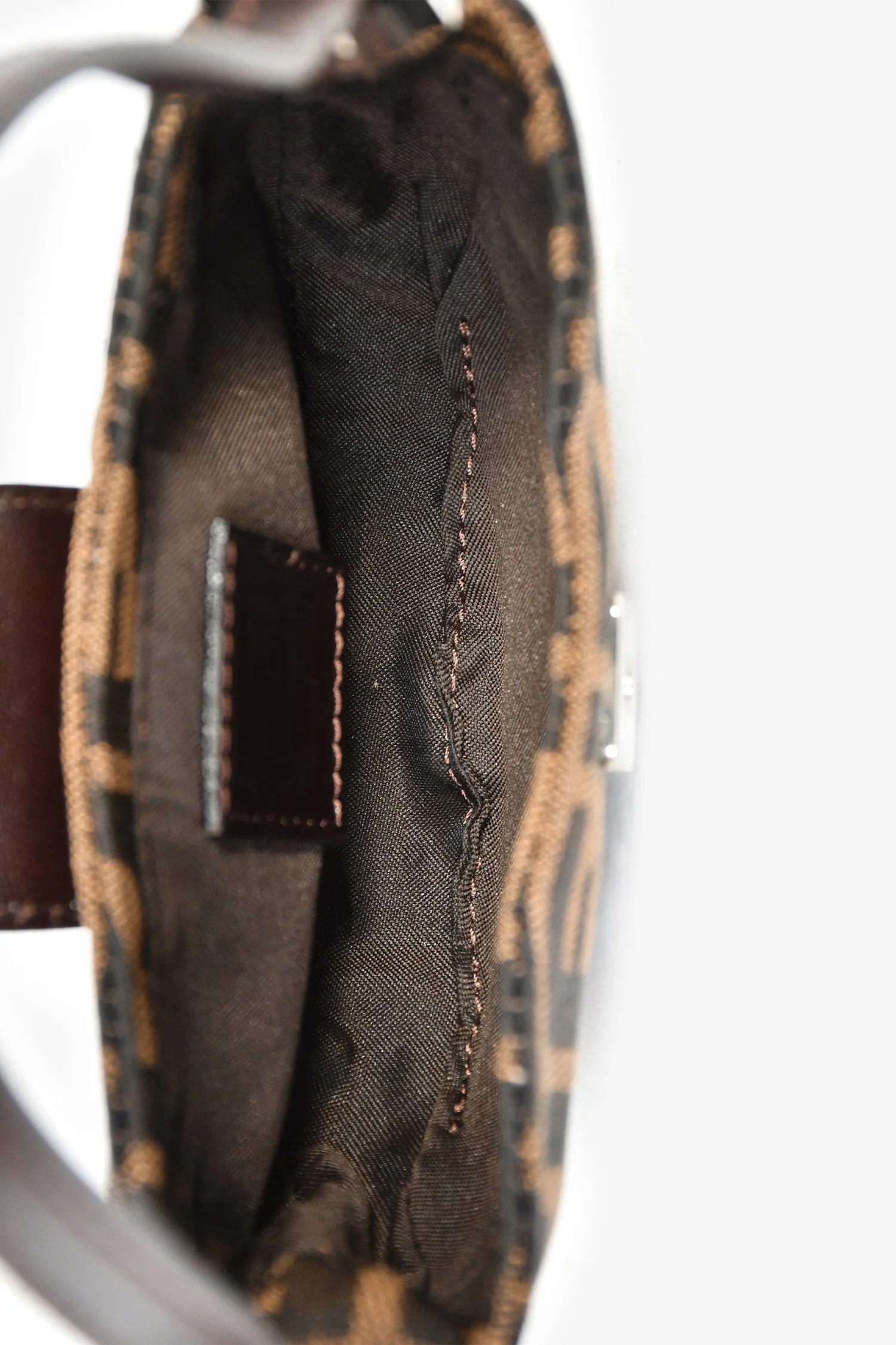 Fendi Brown Zucca Print Canvas Mini Half Moon Baguette Bag - Image 6