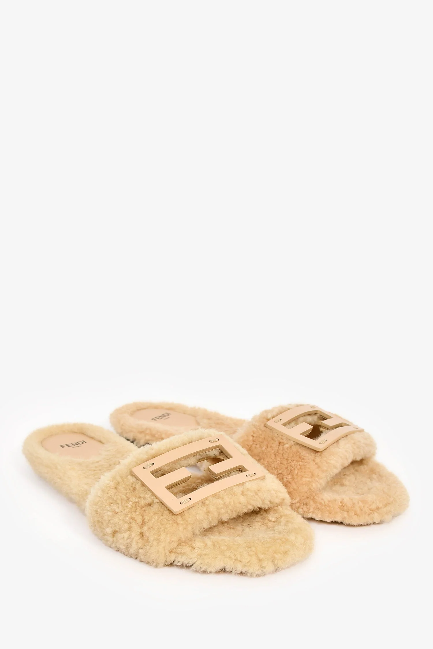 Fendi Cream Shearling Slides Size 38 - Image 2