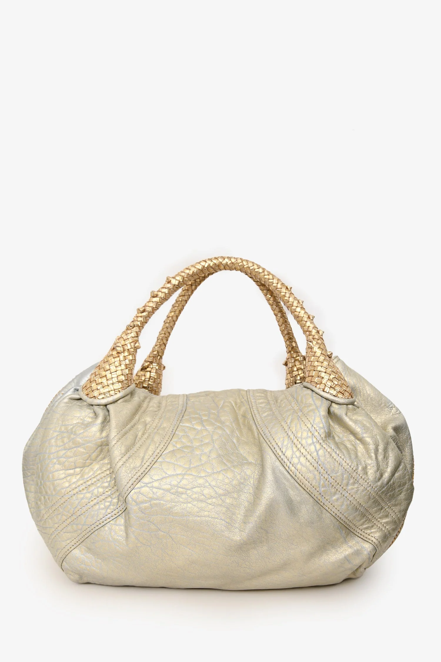 Fendi Gold/Silver Leather Woven Top Handle Bag - Image 2