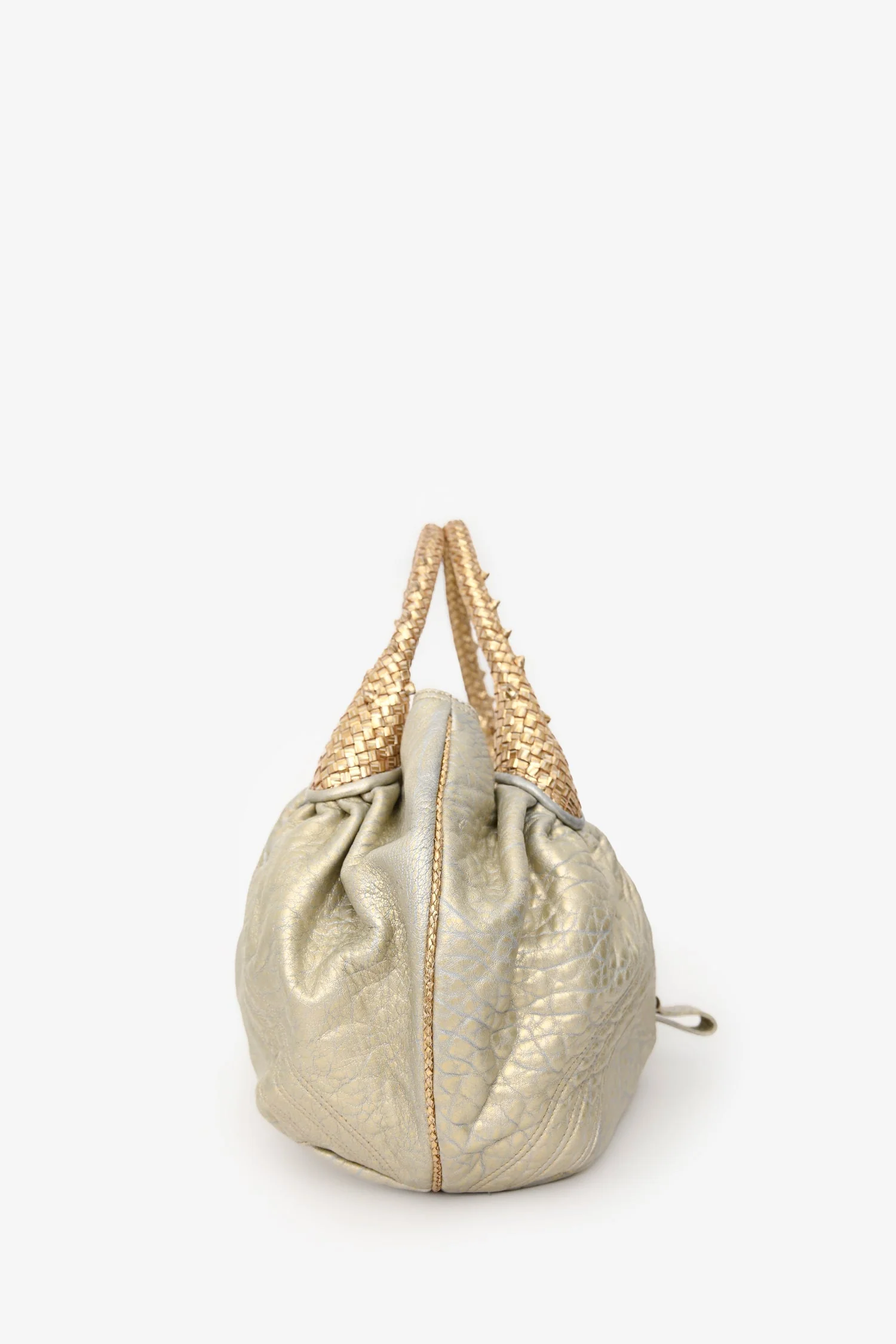 Fendi Gold/Silver Leather Woven Top Handle Bag - Image 3
