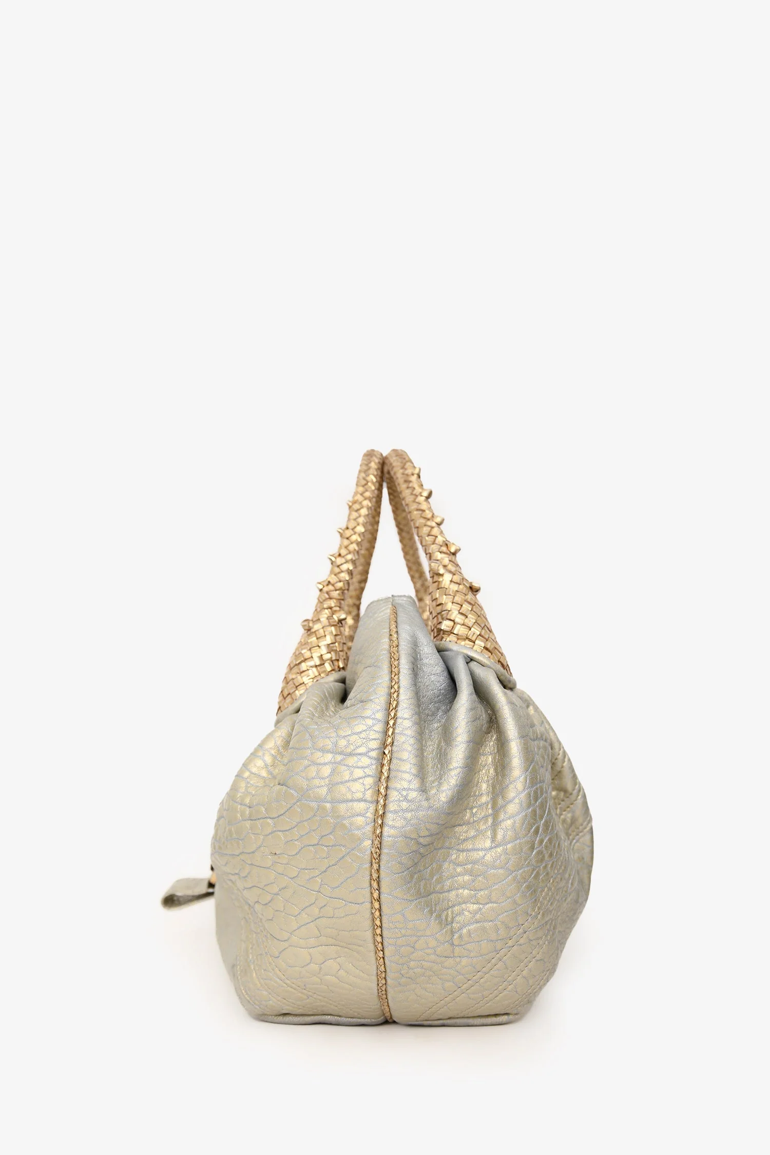 Fendi Gold/Silver Leather Woven Top Handle Bag - Image 4