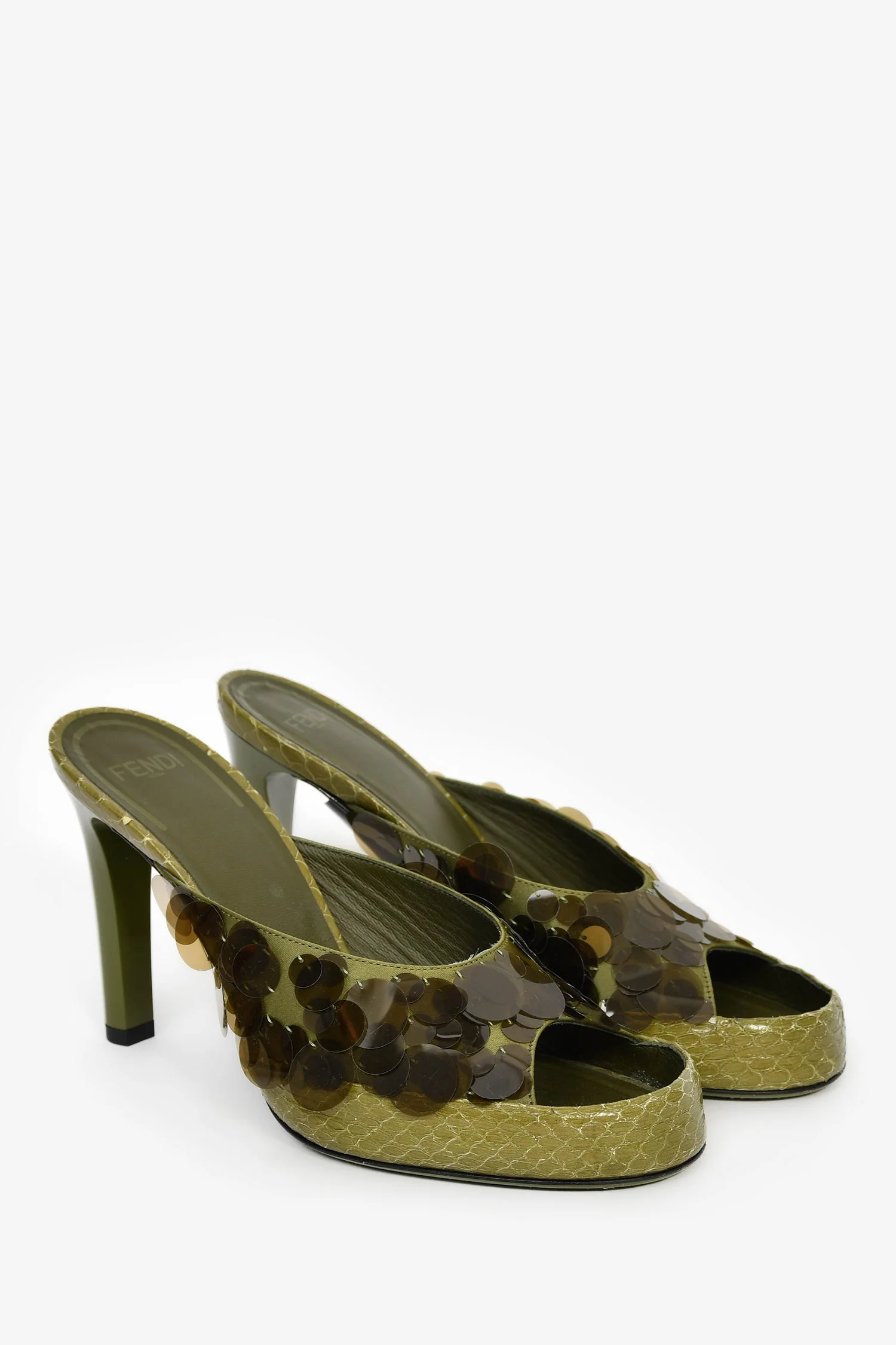 Fendi Green Translucent Sequin Embellished Heels Size 37 - Image 2