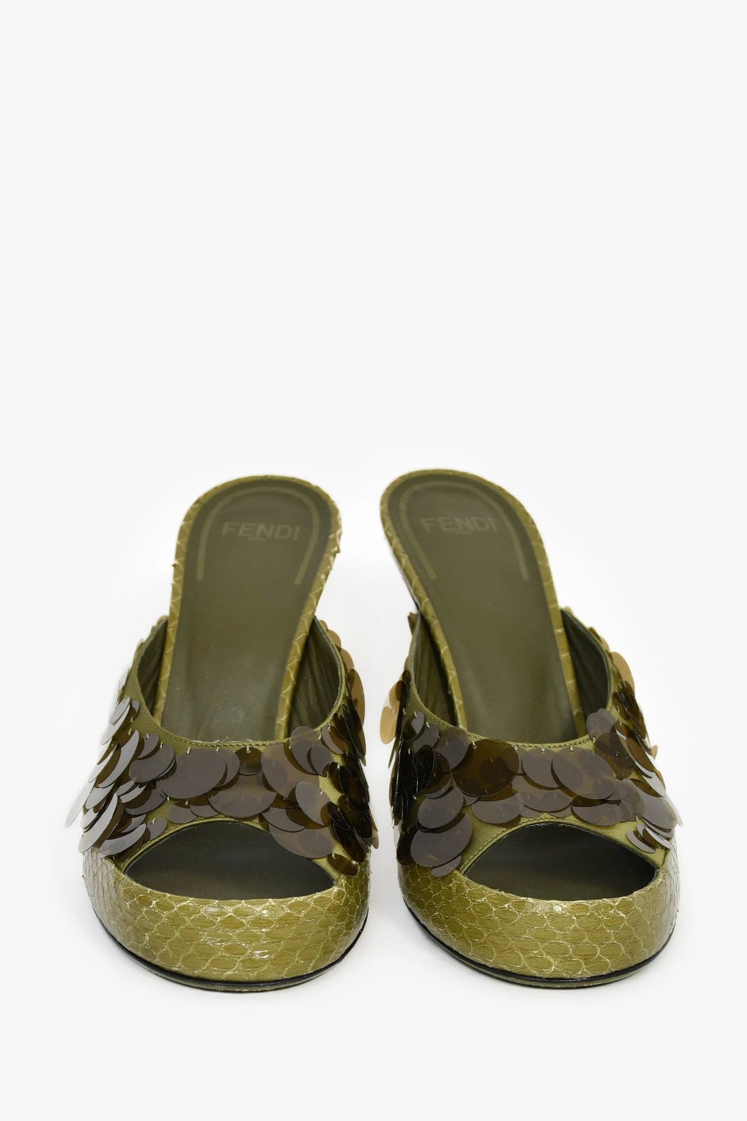 Fendi Green Translucent Sequin Embellished Heels Size 37 - Image 3