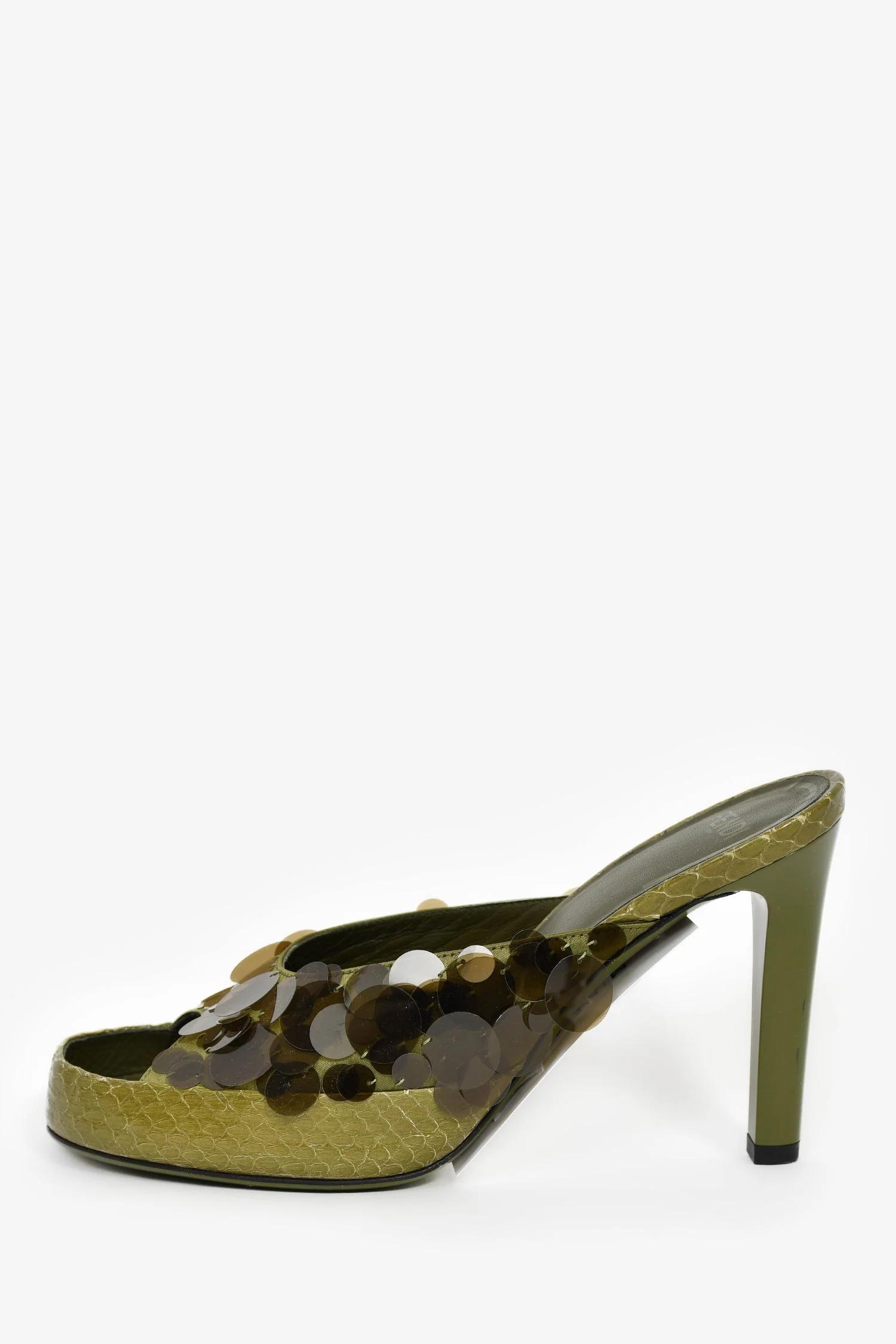 Fendi Green Translucent Sequin Embellished Heels Size 37 - Image 4