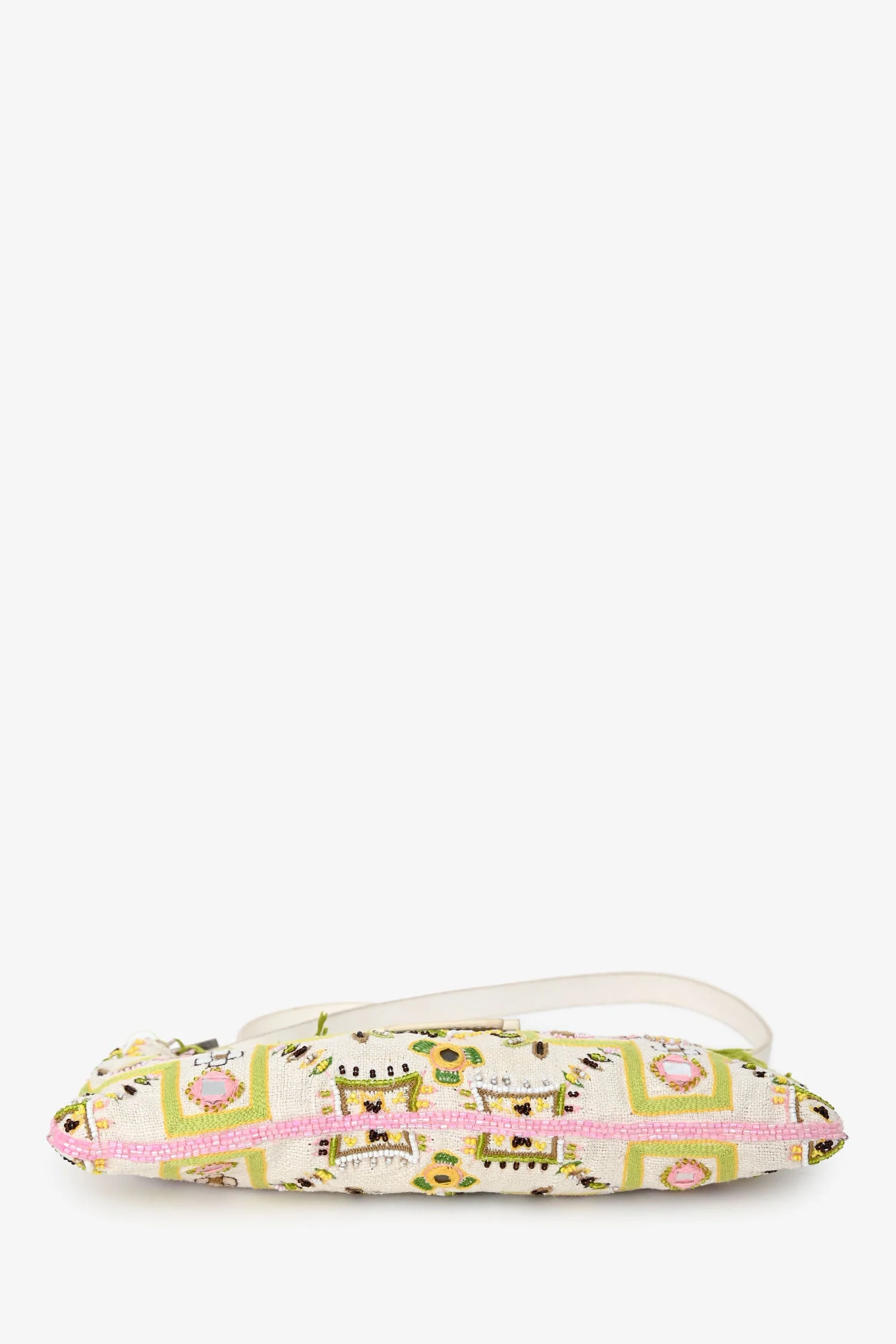 Fendi Limited Edition White/Green Fringe Beaded Embroidery Baguette Pochette - Image 5