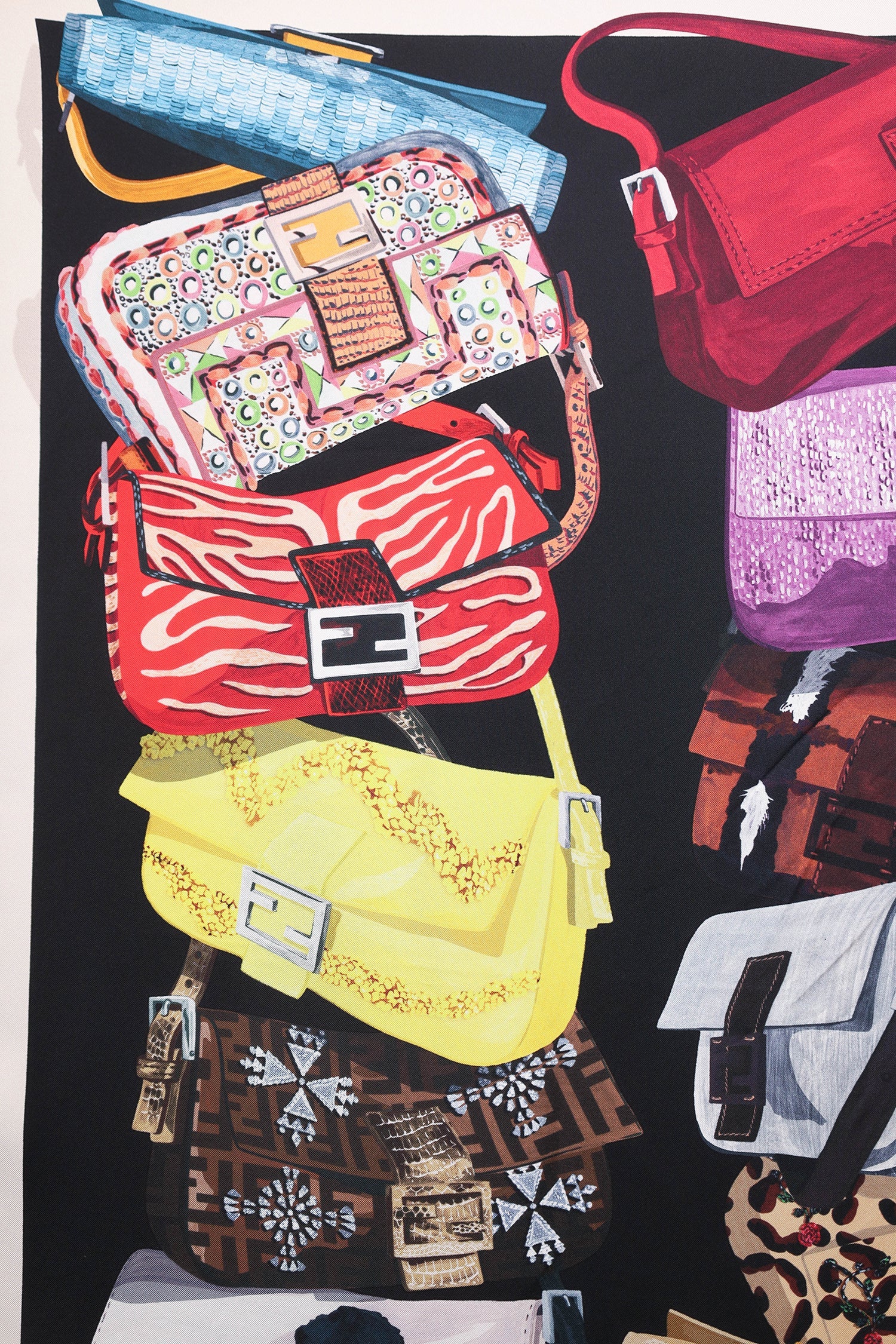 Fendi Multicolour Silk Fendi Baguette 25th Anniversary Scarf - Image 3