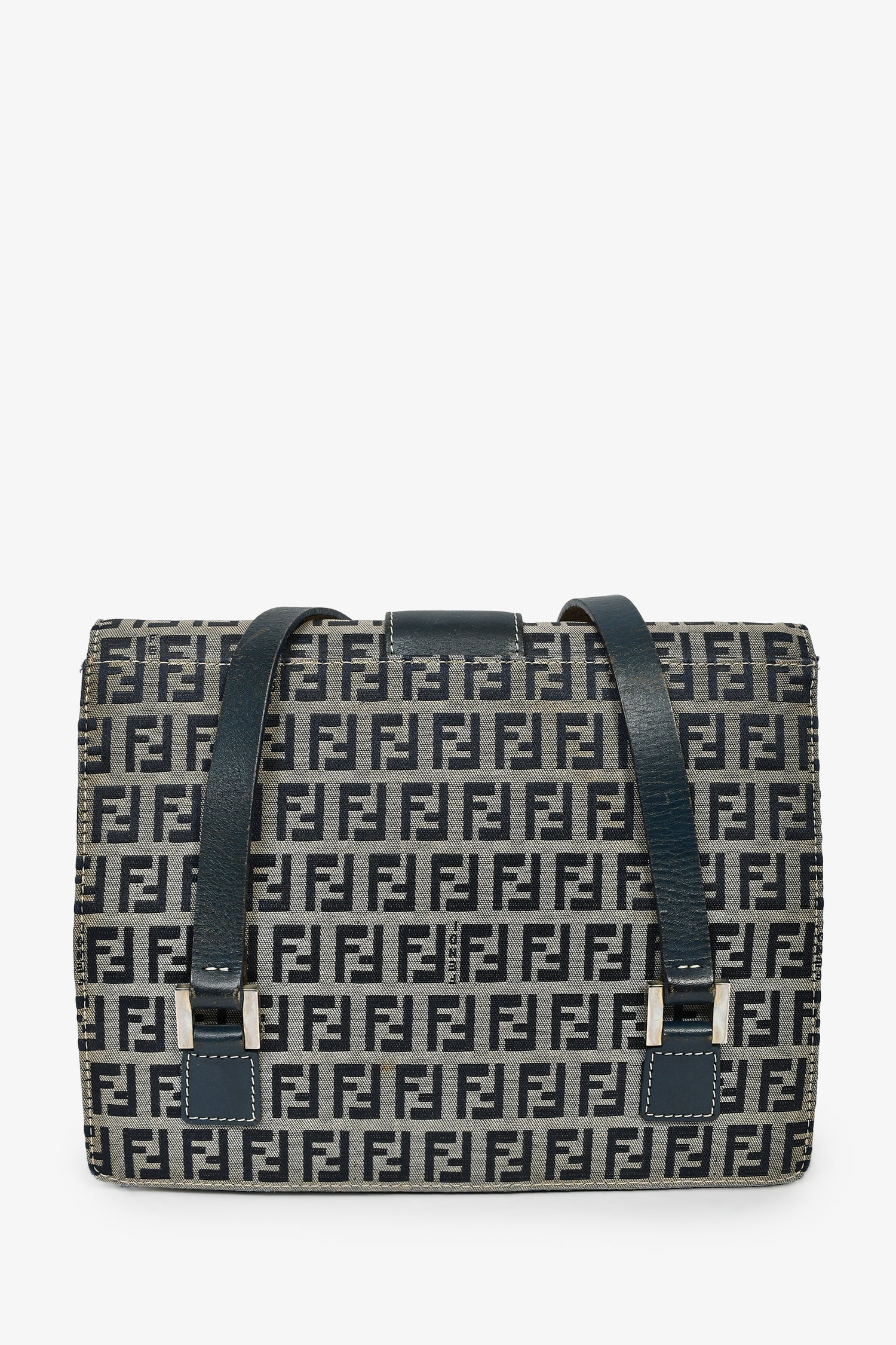 Fendi Navy FF Zucca Canvas Square Baguette Shoulder Bag - Image 3