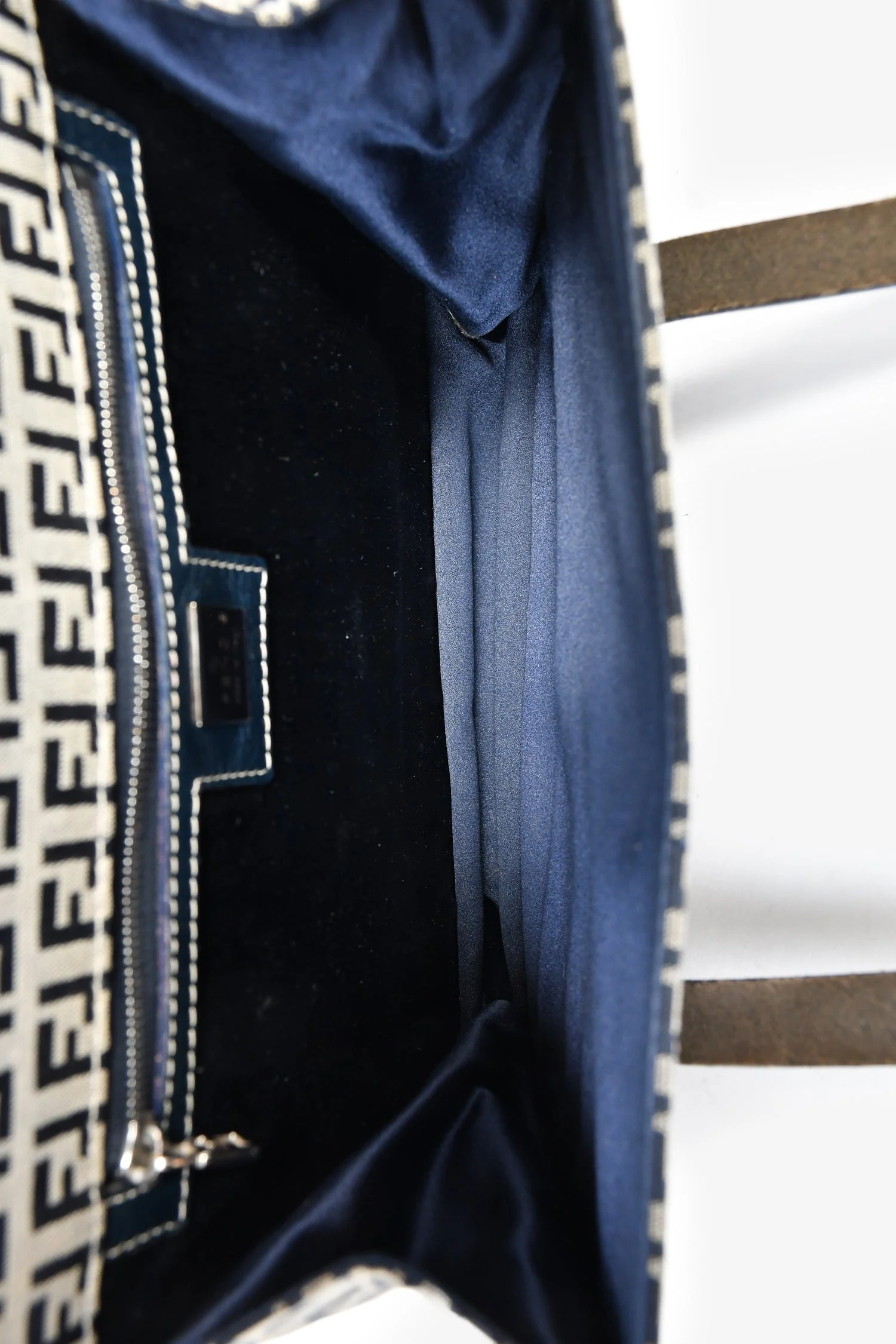 Fendi Navy FF Zucca Canvas Square Baguette Shoulder Bag - Image 6