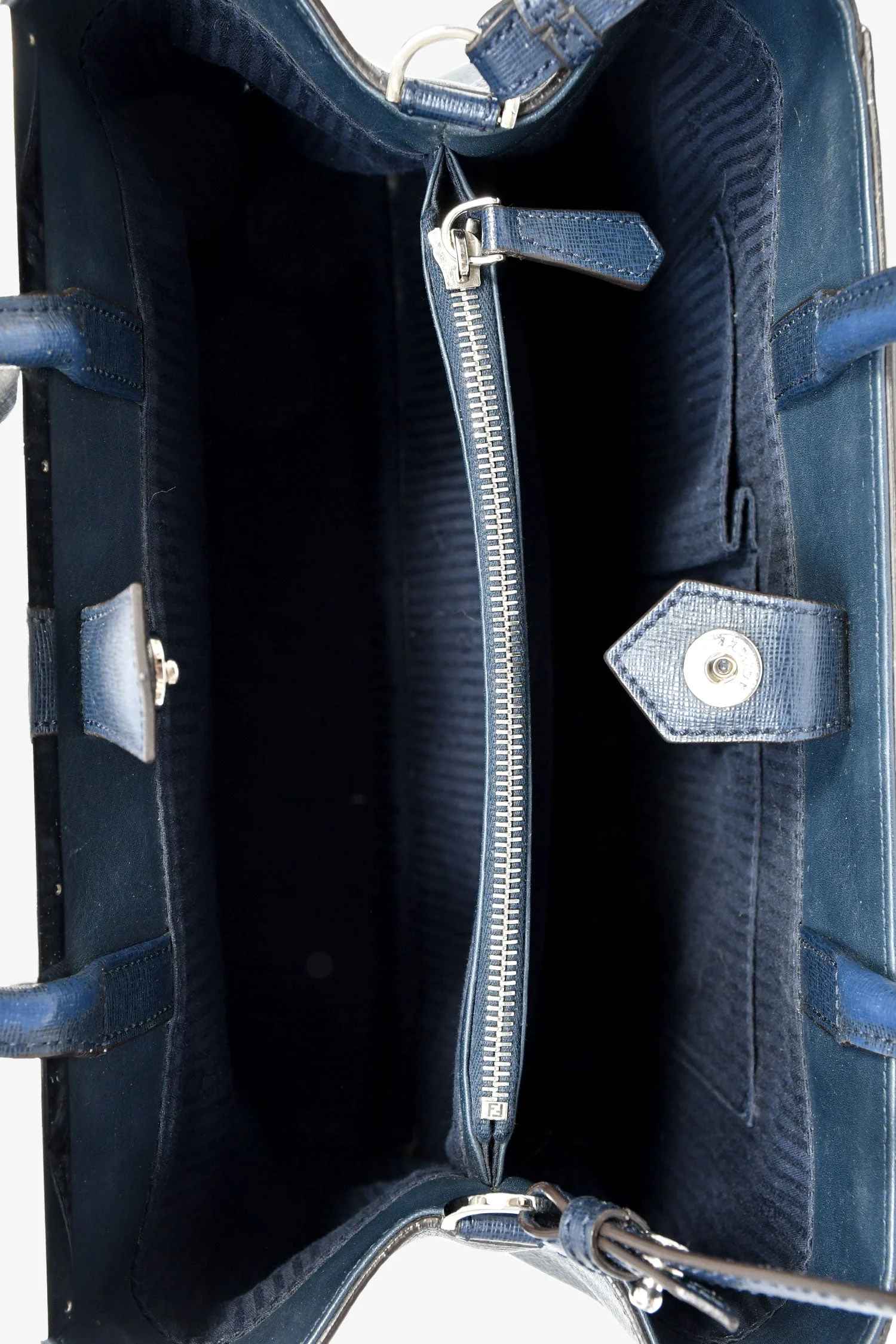 Fendi Navy Leather Medium 2Jours Tote With Strap - Image 6