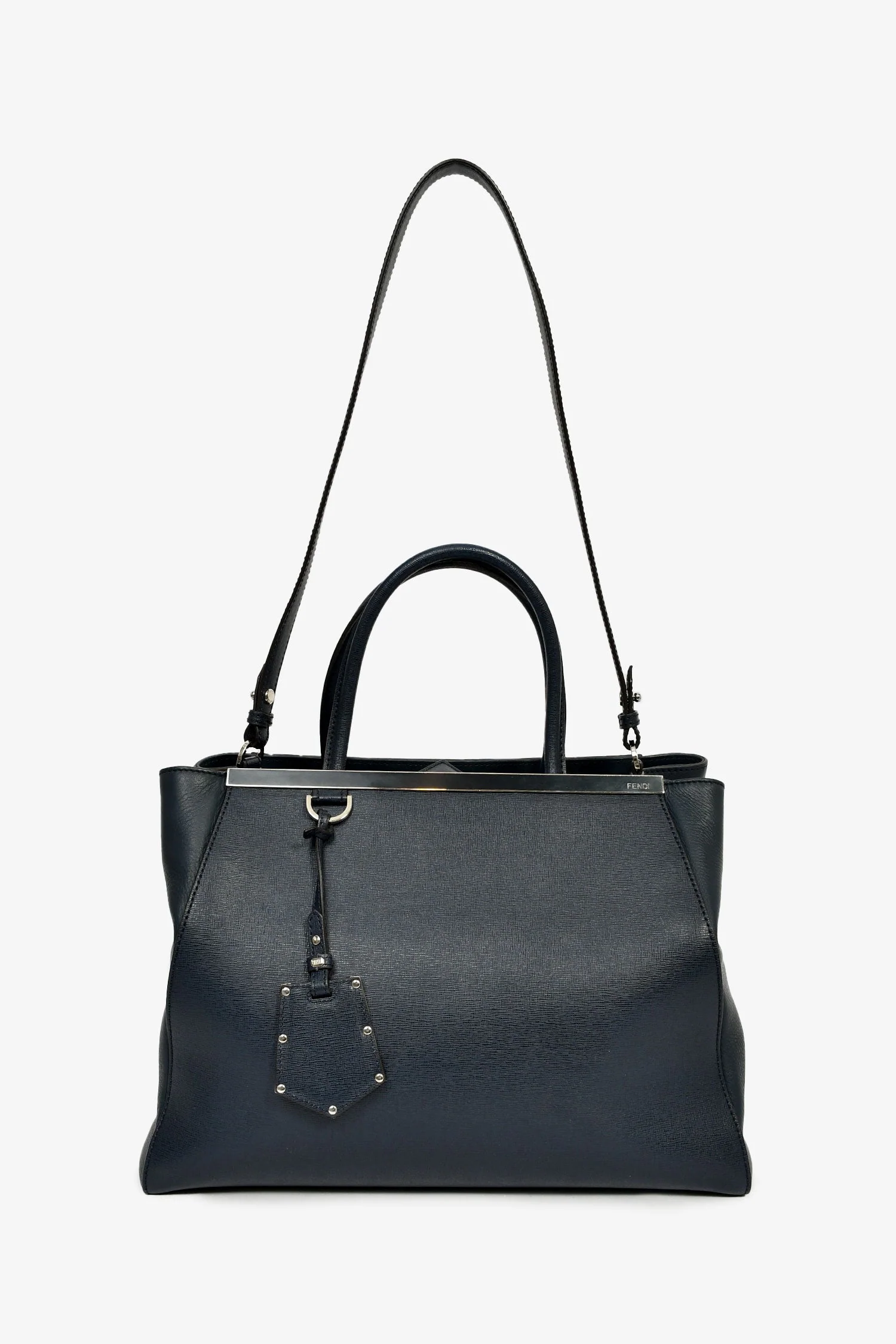 Fendi Navy Leather Medium 2Jours Tote With Strap - Image 7