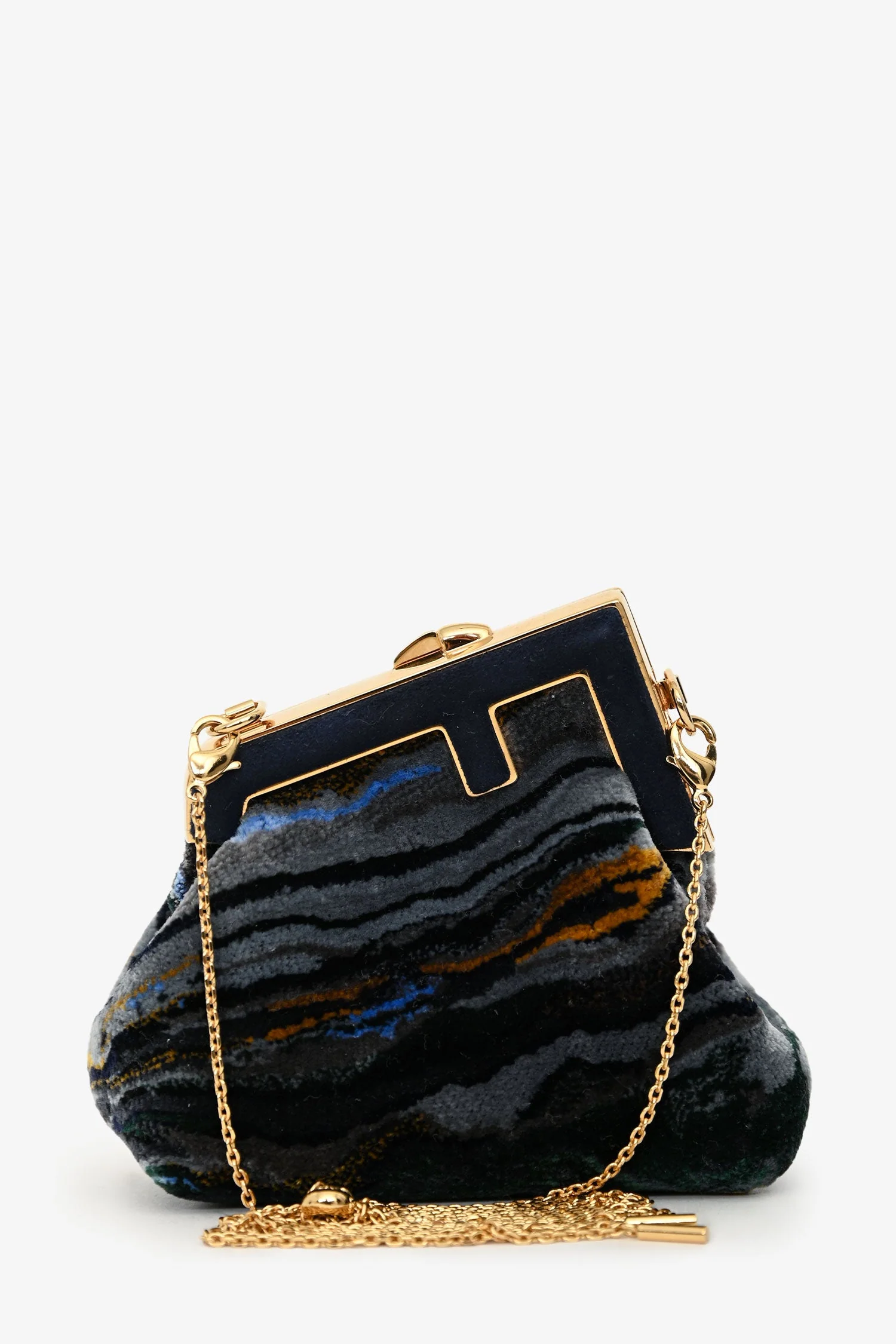 Fendi Navy Velvet Marble Patterned First Bag Charm With Chain - Image 2