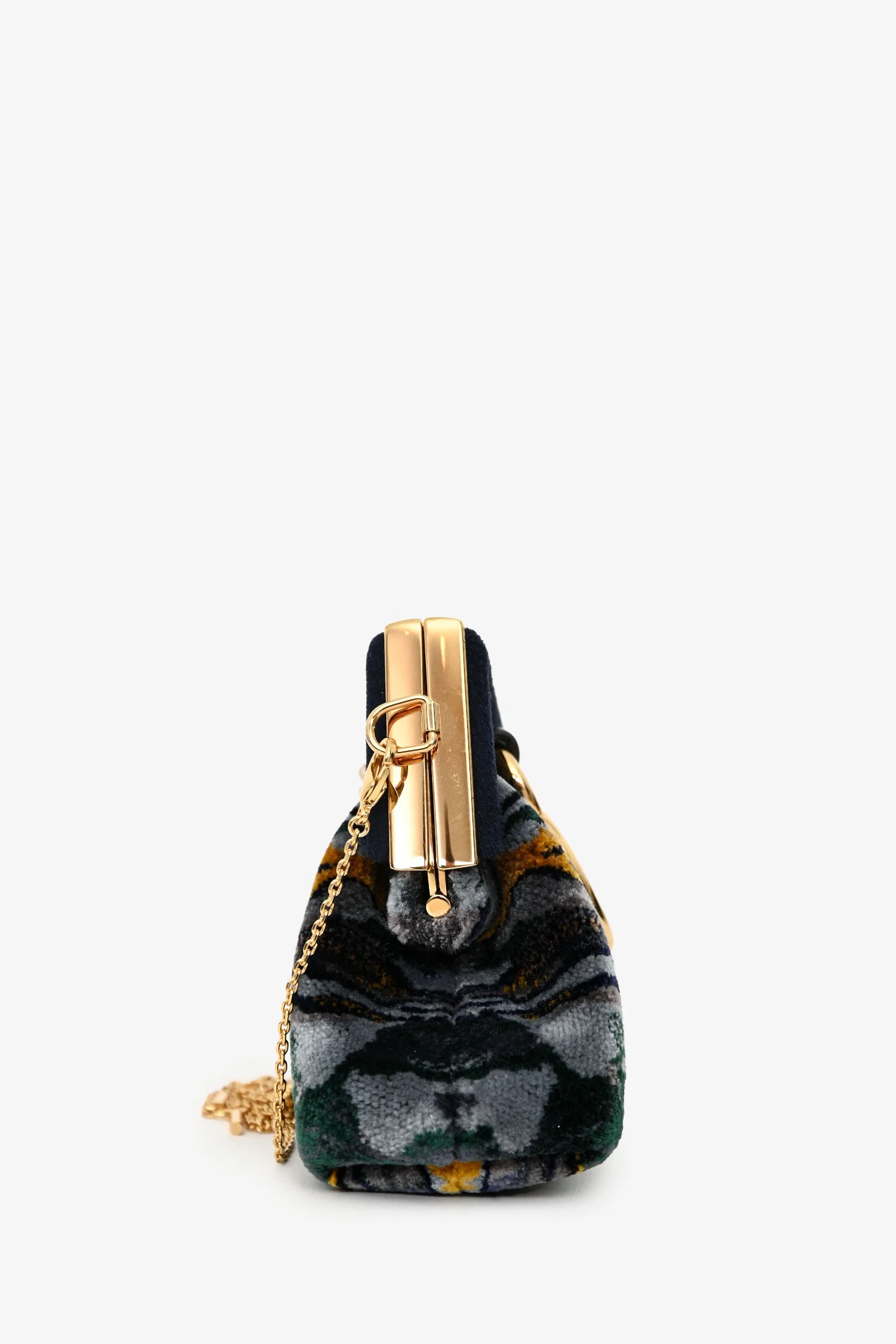 Fendi Navy Velvet Marble Patterned First Bag Charm With Chain - Image 3