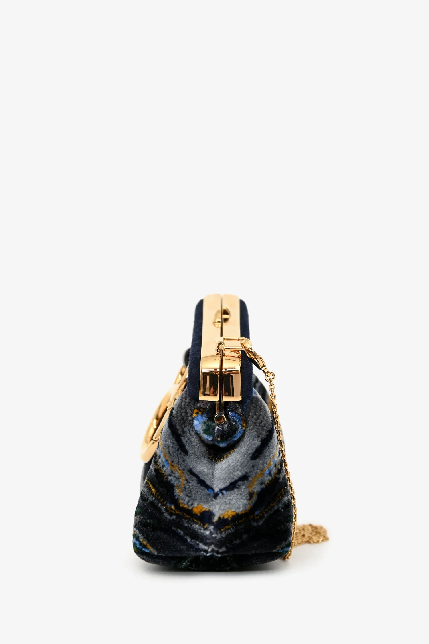 Fendi Navy Velvet Marble Patterned First Bag Charm With Chain - Image 4