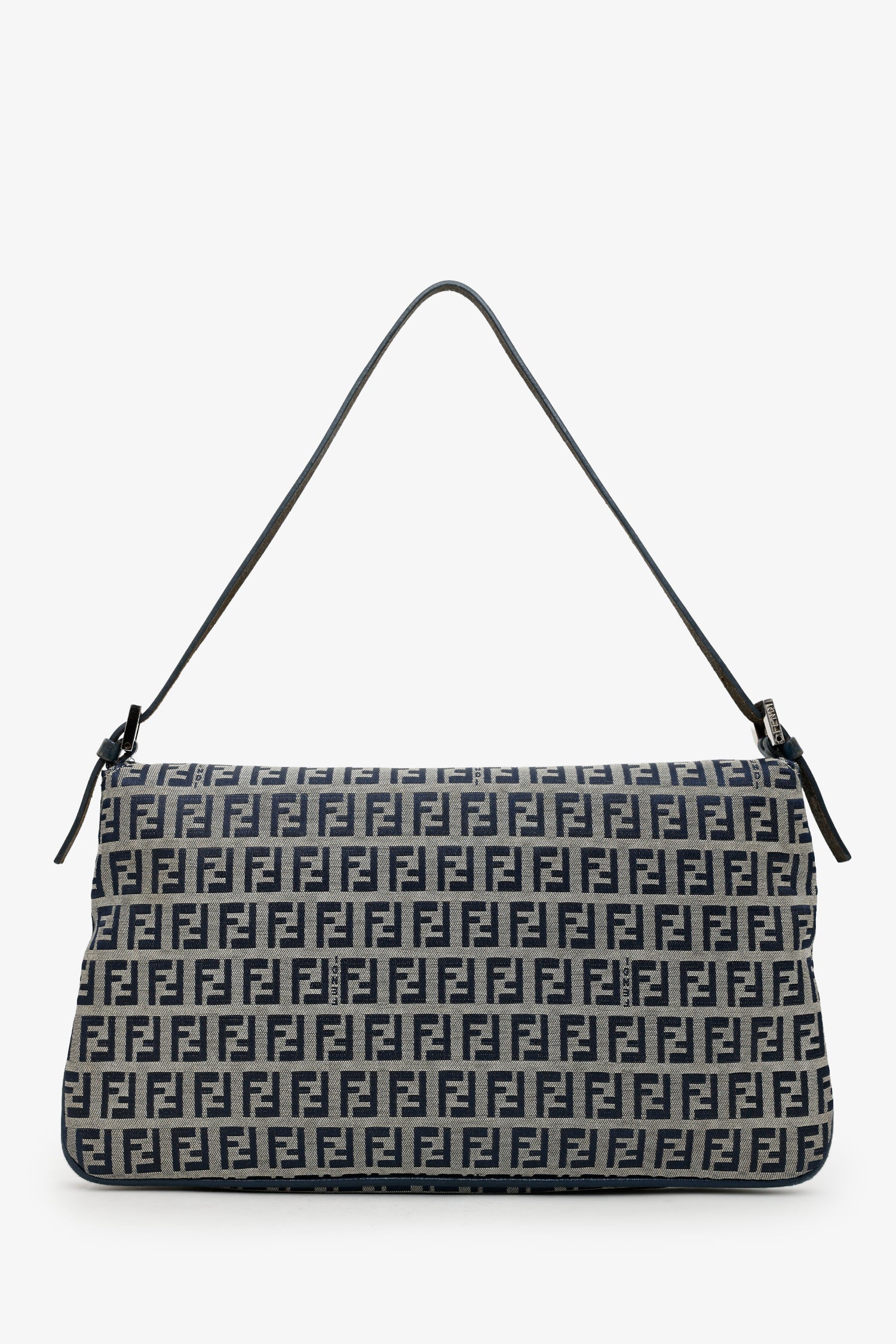 Fendi Navy Zucchino FF Double Flap Baguette Shoulder Bag - Image 2