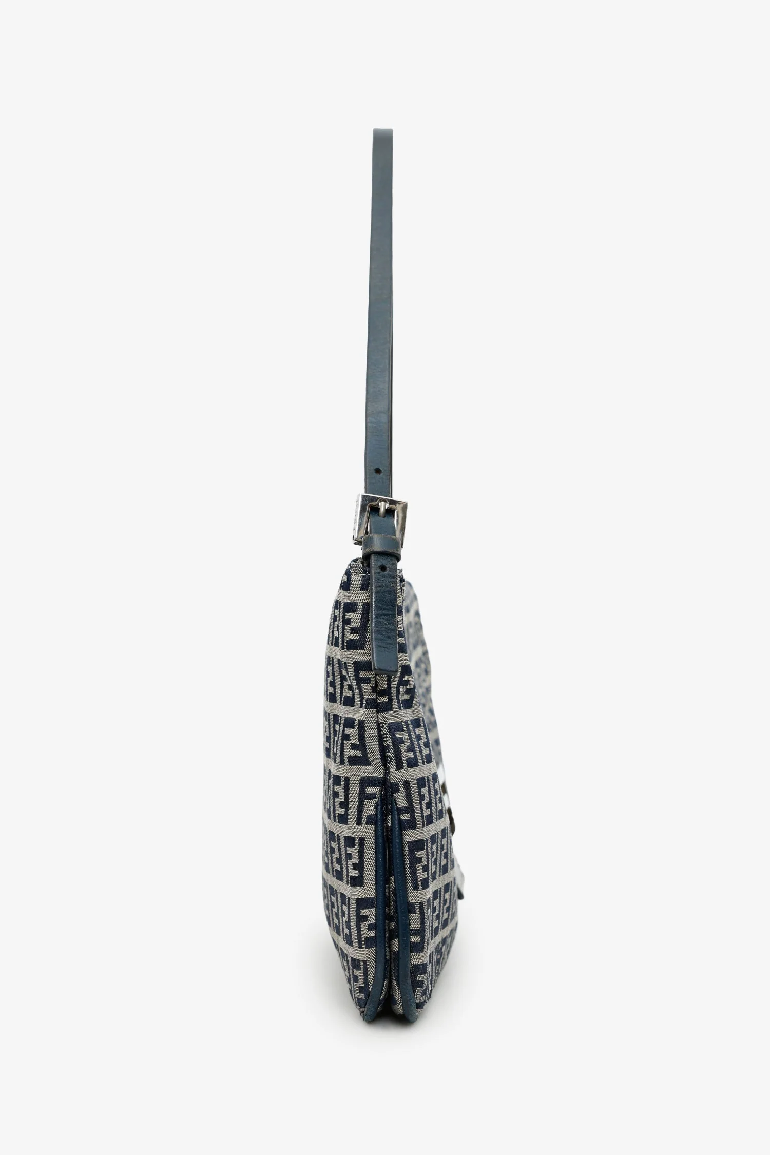 Fendi Navy Zucchino FF Double Flap Baguette Shoulder Bag - Image 3