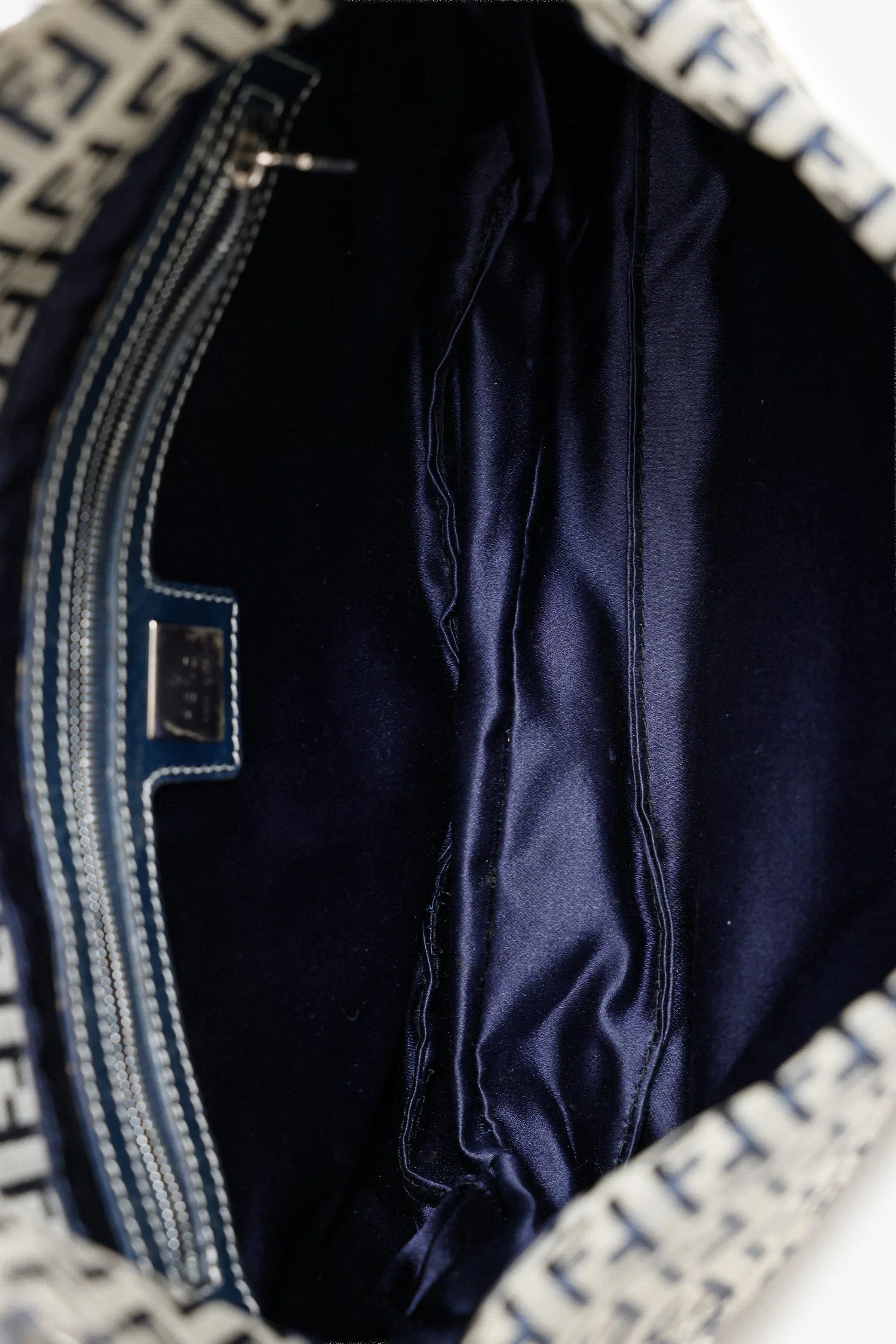 Fendi Navy Zucchino FF Double Flap Baguette Shoulder Bag - Image 6