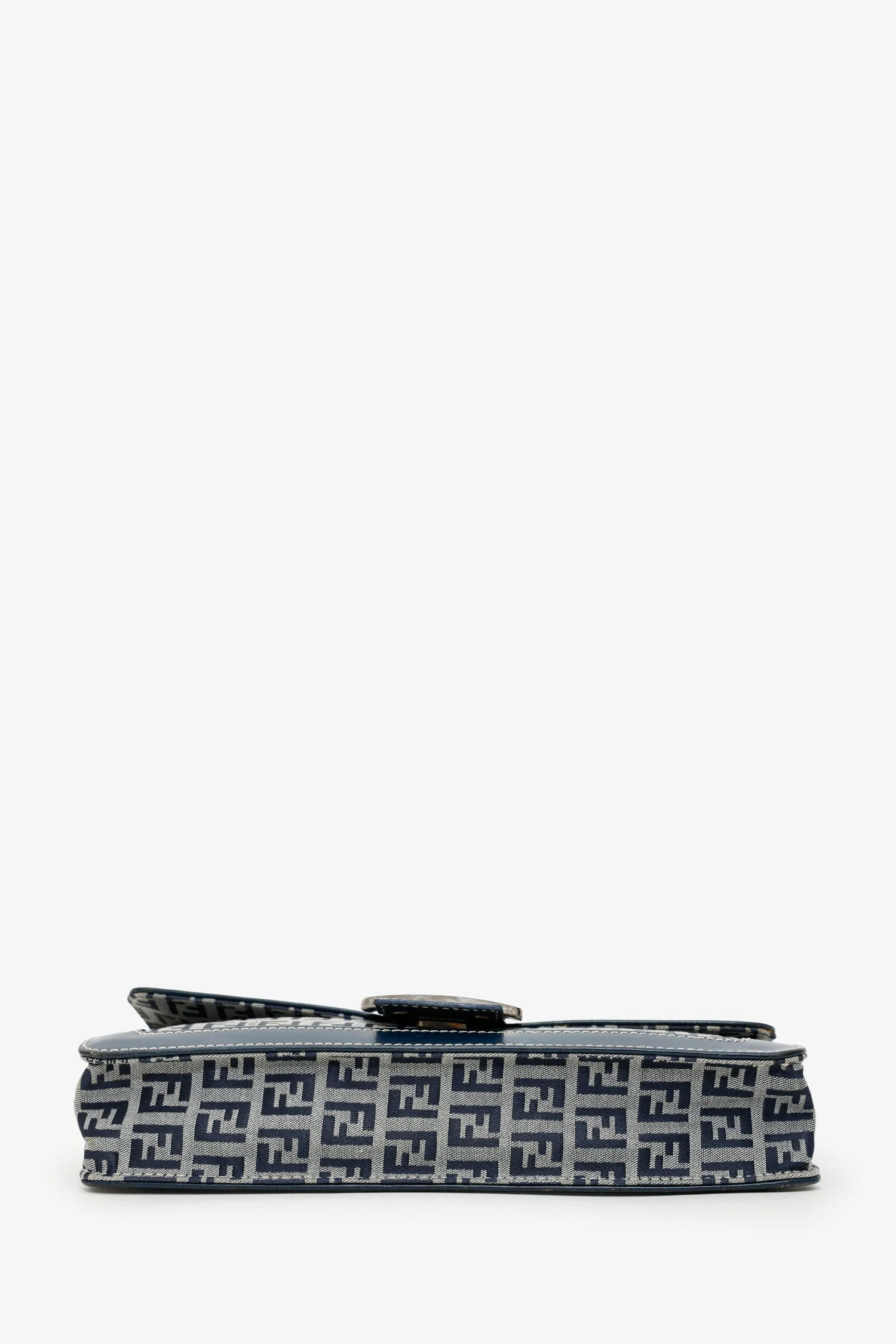 Fendi Navy Zucchino FF Leather Trimmed Baguette Shoulder Bag - Image 5