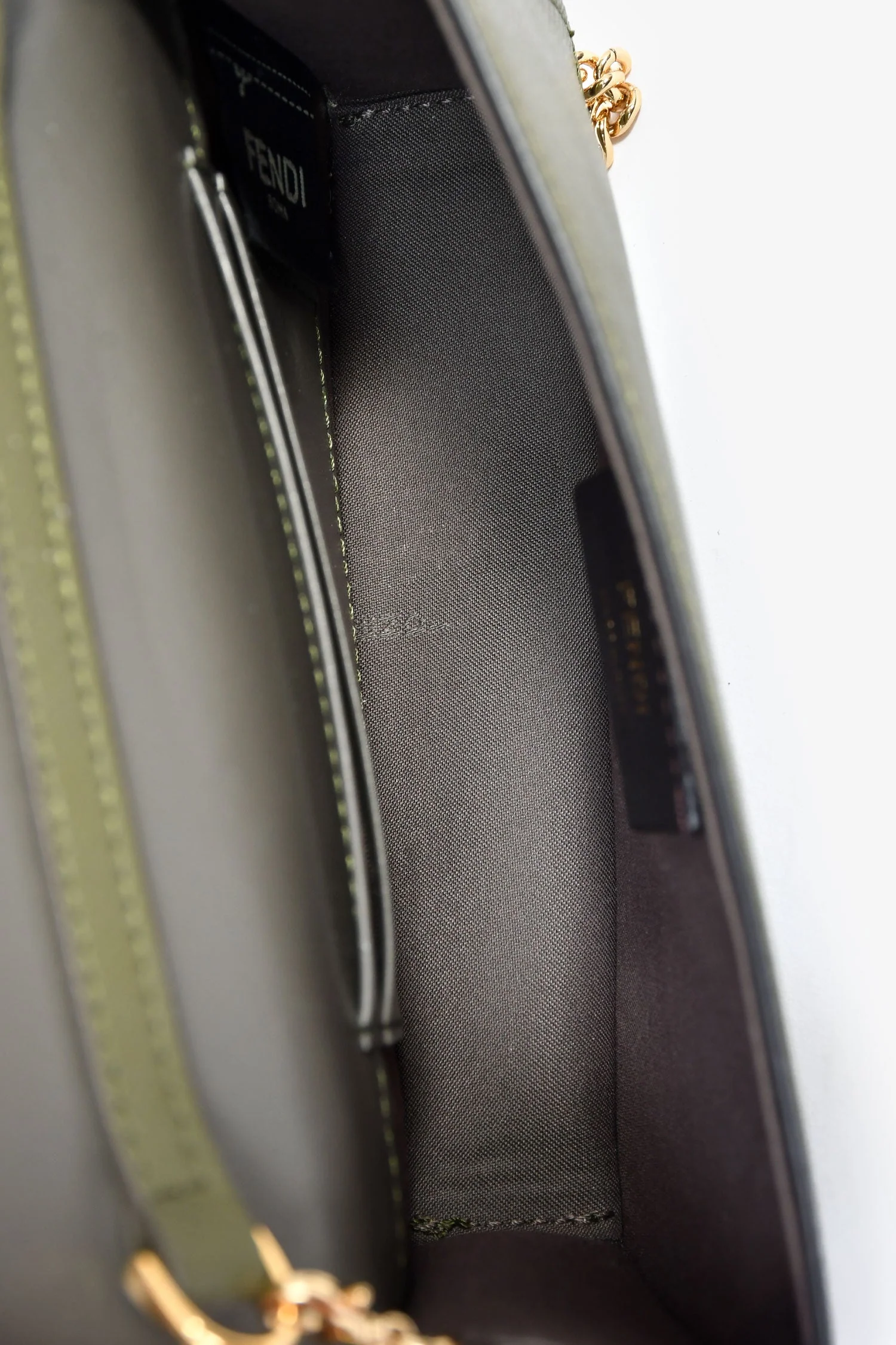 Fendi Olive Green Leather 'F Is Fendi' Belt Bag On Chain - Image 6