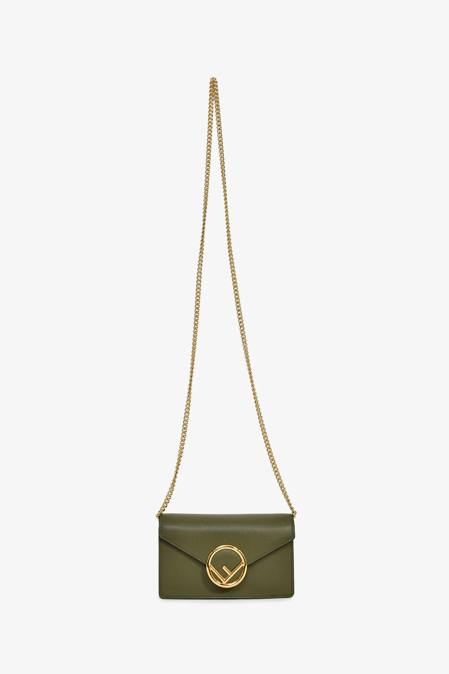 Fendi Olive Green Leather 'F Is Fendi' Belt Bag On Chain - Image 7