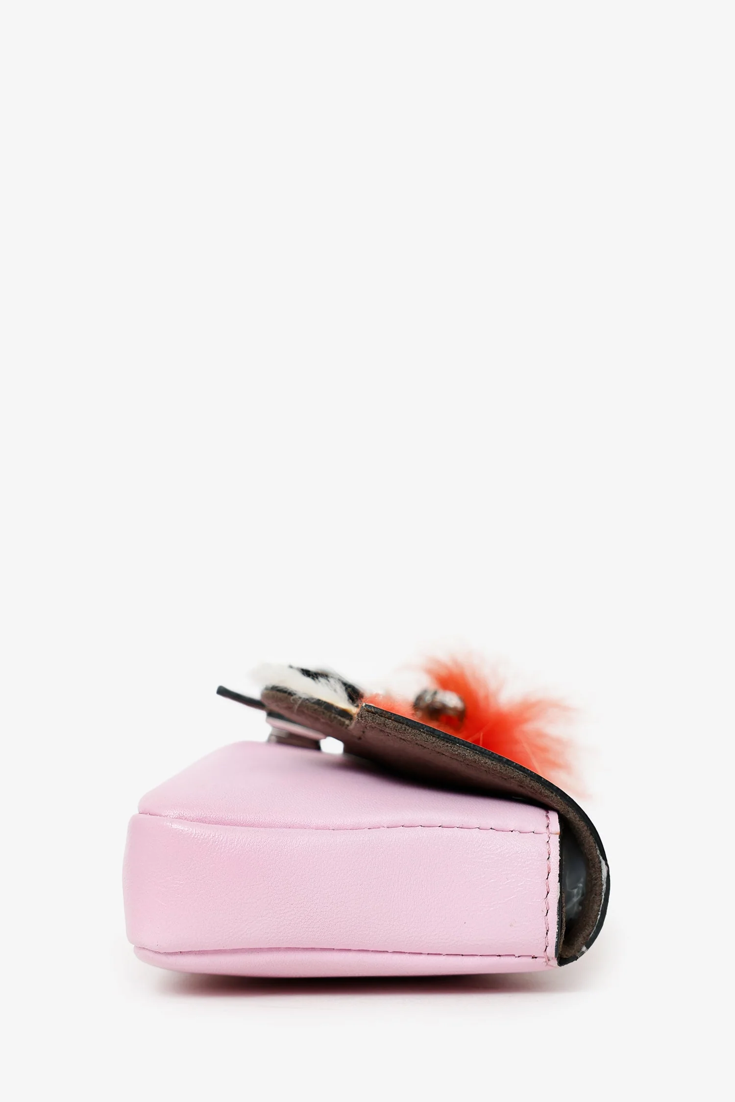 Fendi Pink Leather Crystal/Fur Micro 'Monster' Baguette With Strap - Image 2