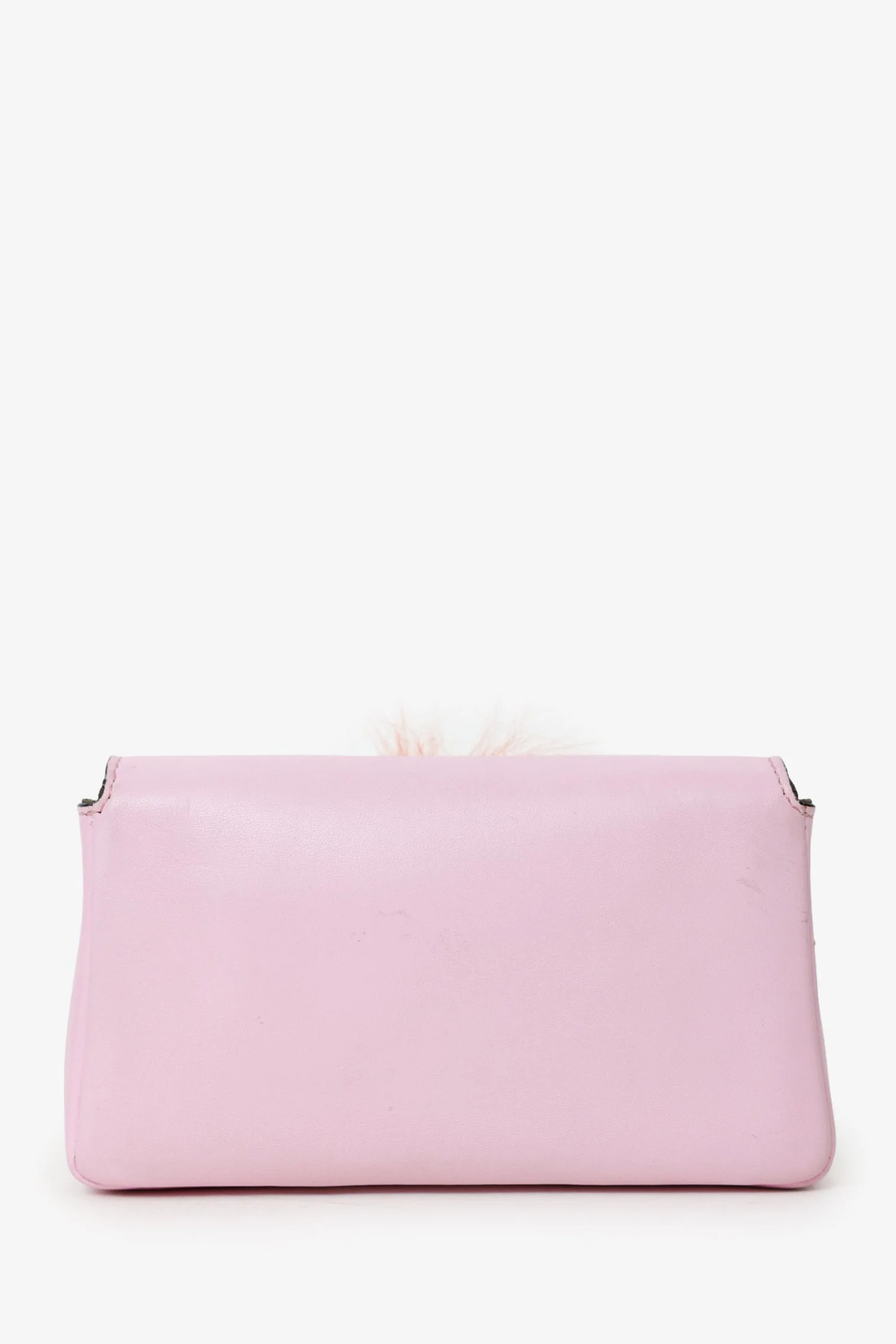 Fendi Pink Leather Crystal/Fur Micro 'Monster' Baguette With Strap - Image 3