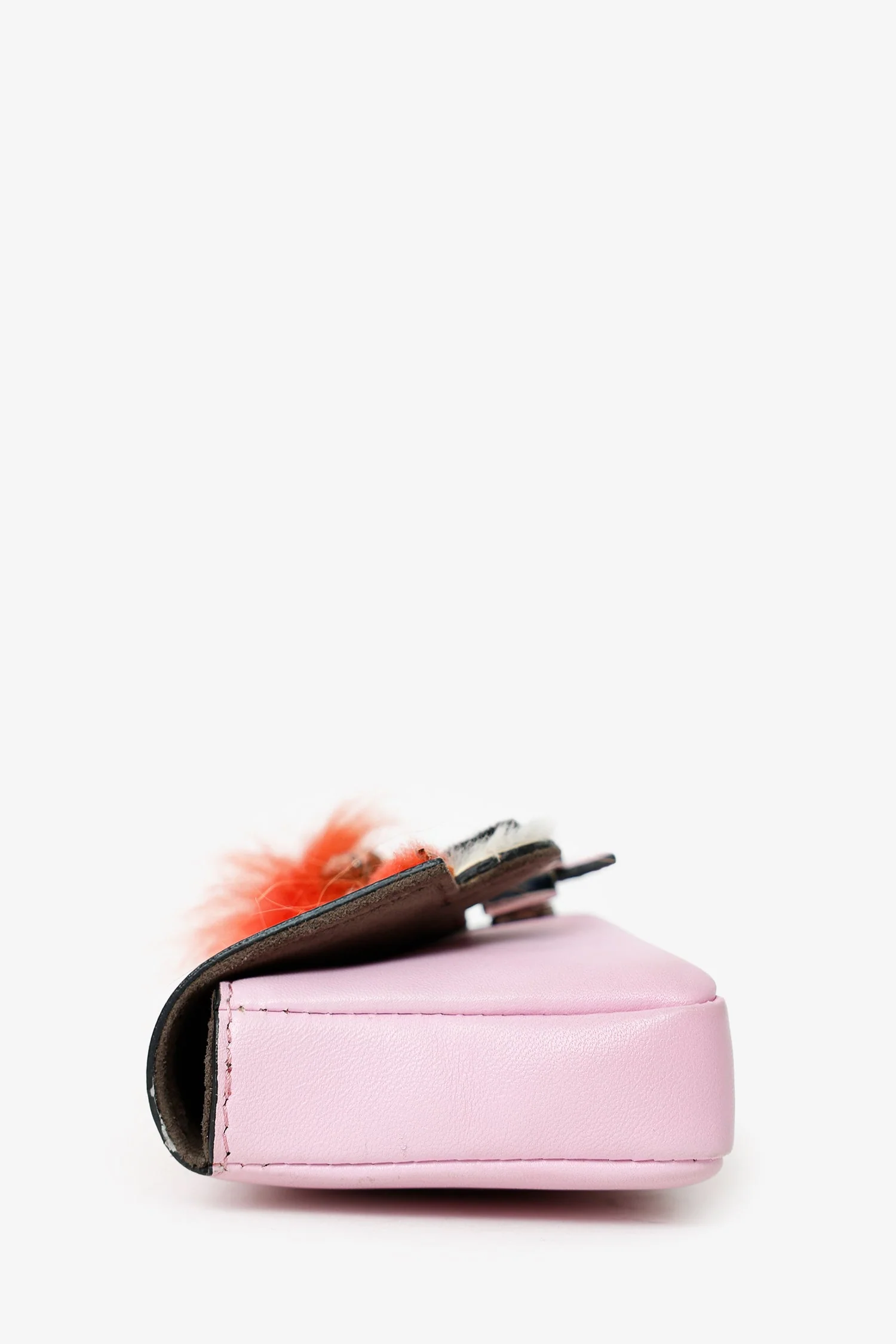 Fendi Pink Leather Crystal/Fur Micro 'Monster' Baguette With Strap - Image 4